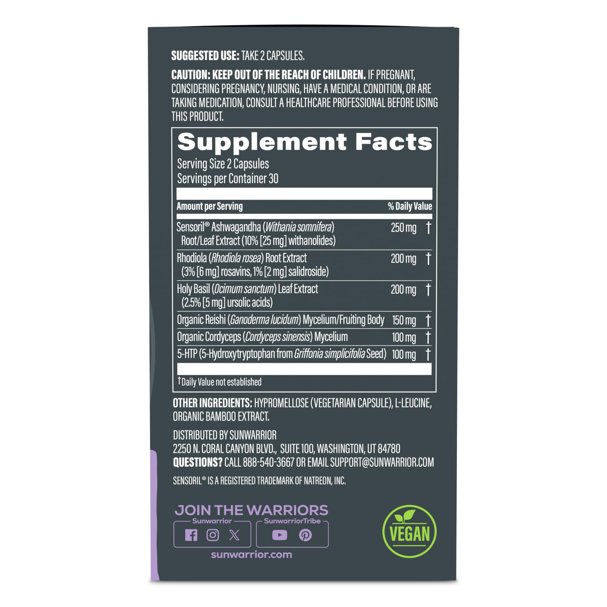 Ashwagandha, Rhodiola, Reishi & 5-HTP for Stress-Free Focus Active Focus & Balance Capsules Caffeine-Free Nootropic for Calm Energy & Mental Clarity, Mood & Immune Support 60 Vegan Capsules Sunwarrior buy supplements canada
