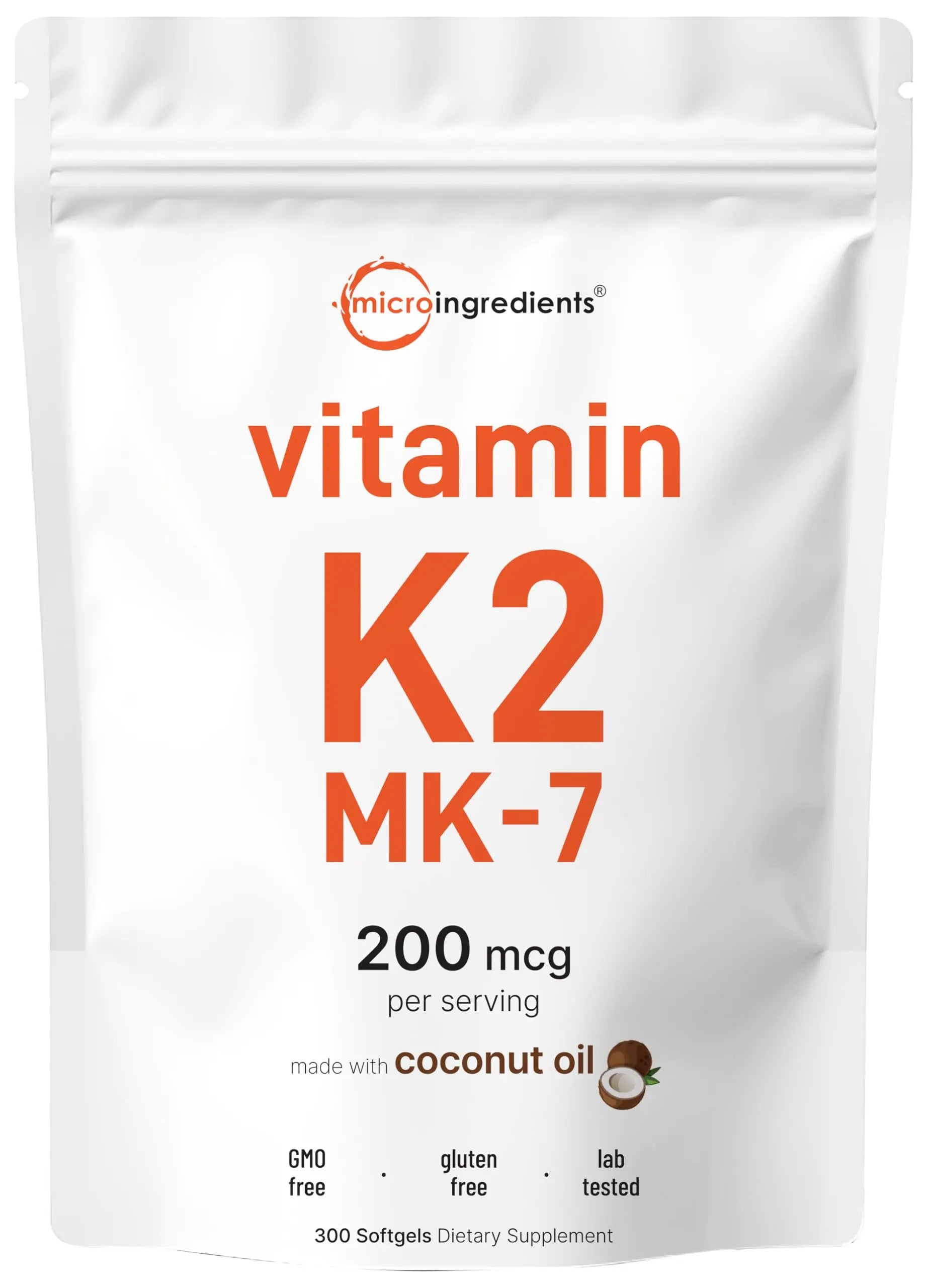 Micro Ingredients Vitamin K2 MK-7 Supplement, 200 mcg Per Serving, 300 Coconut Oil Softgles | Easily Absorbed, Active Menaquinone Form | Micro Ingredients buy supplements canada