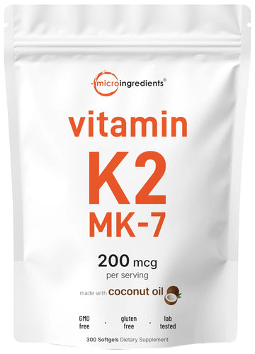 Micro Ingredients Vitamin K2 MK-7 Supplement, 200 mcg Per Serving, 300 Coconut Oil Softgles | Easily Absorbed, Active Menaquinone Form | Micro Ingredients buy supplements canada