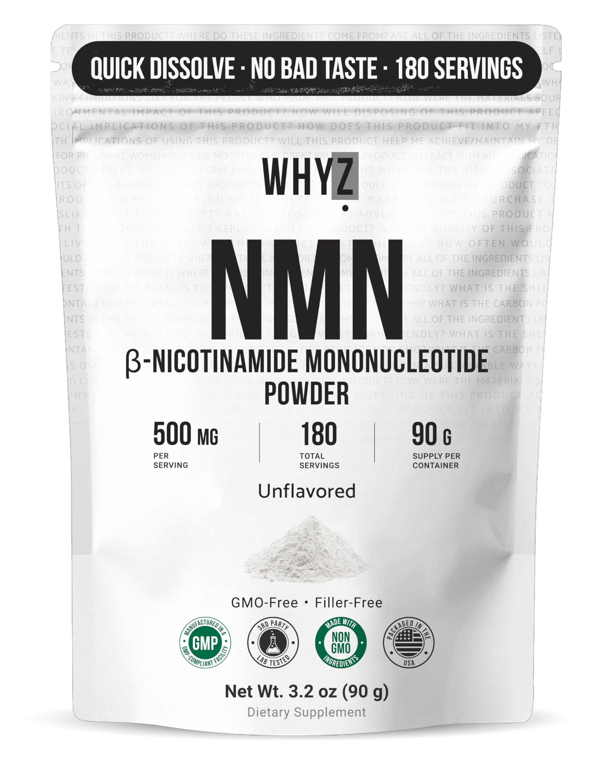 Pure NMN Powder Nicotinamide Mononucleotide Quick Dissolved NMN Supplement Powder 100% Unflavored NMN Supplement Supports NAD+ Levels Vegan Friendly Non-GMO, 90g WHYZ buy supplements canada