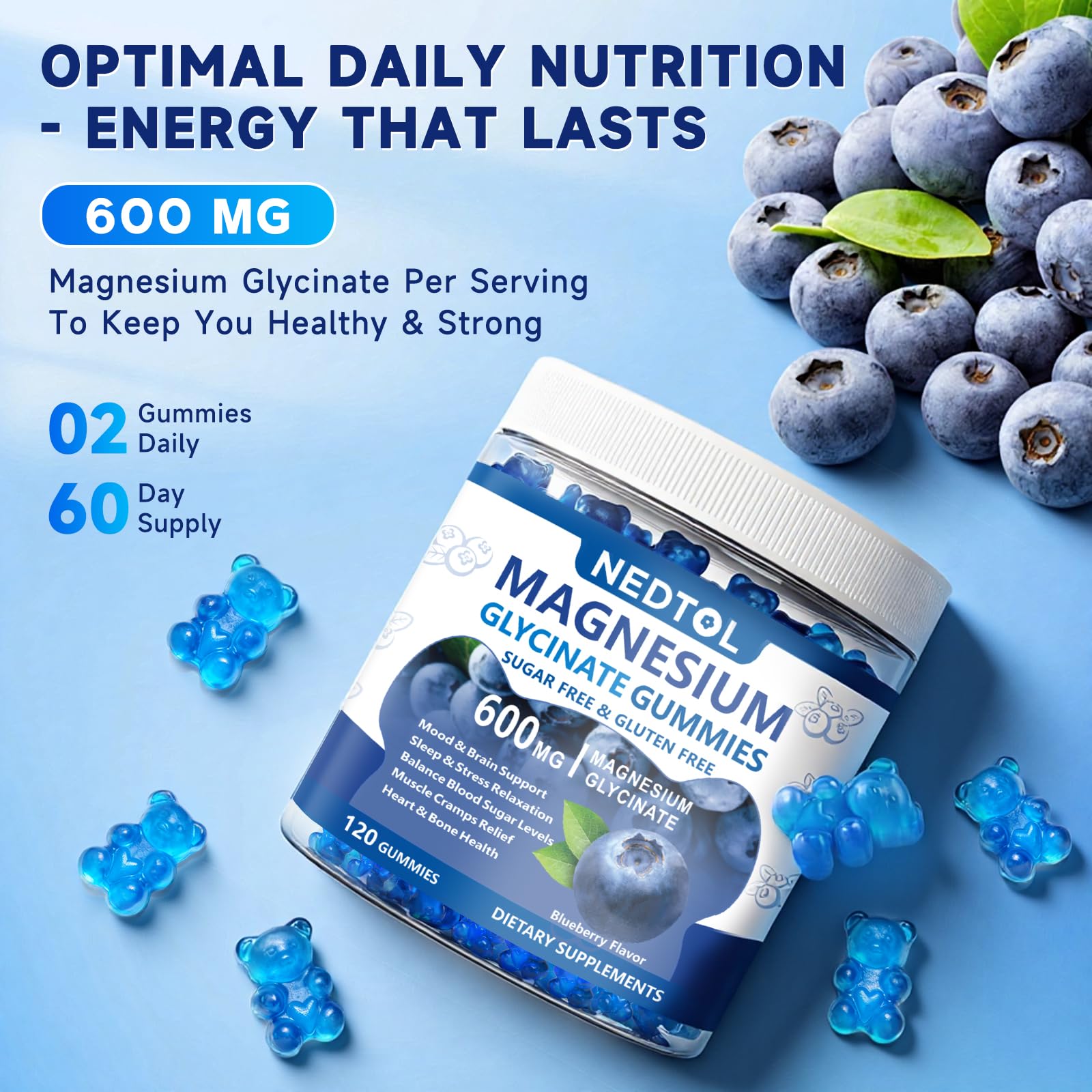 Nedtol Magnesium Glycinate Gummies 600mg, Sugar Free Magnesium Potassium Supplement for Adults with Magnesium L-Threonate, Vitamin D, B6,and CoQ10 for Sleep, Body Support and Relaxation,120 Count Nedtol buy supplements canada