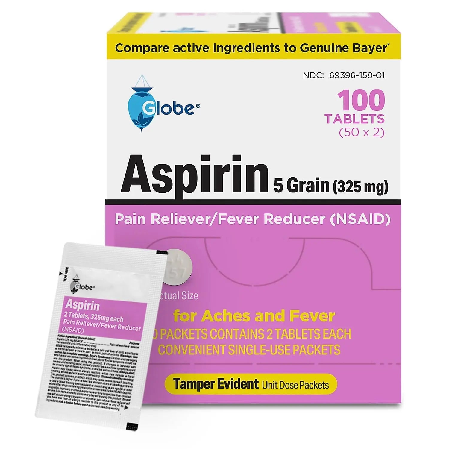Globe Aspirin Tablets, 325 mg - 100 Count, Single Use Packets, NSAID Pain Relief, Pain Reliever & Fever Reducer, Arthritis Pain Relief, Headache Relief, Migraine Medicine Aspirin Pain Reliever. Globe buy supplements canada
