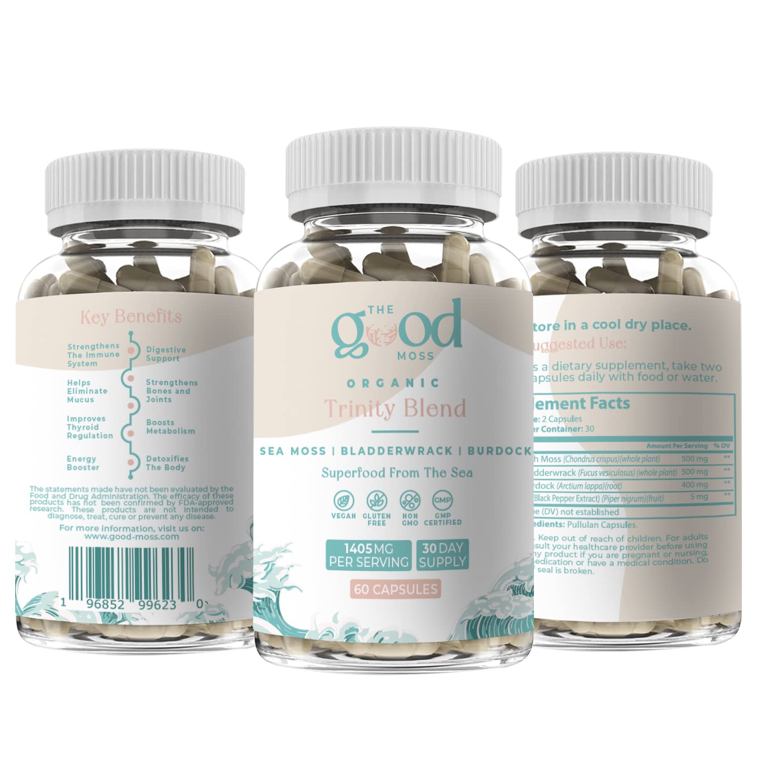 Trinity Blend Superfood -Sea Moss, Bladderwrack and Burdock Root Supplement for Overall Health Support, Hair, Skin and Nails 60ct The Good Moss buy supplements canada