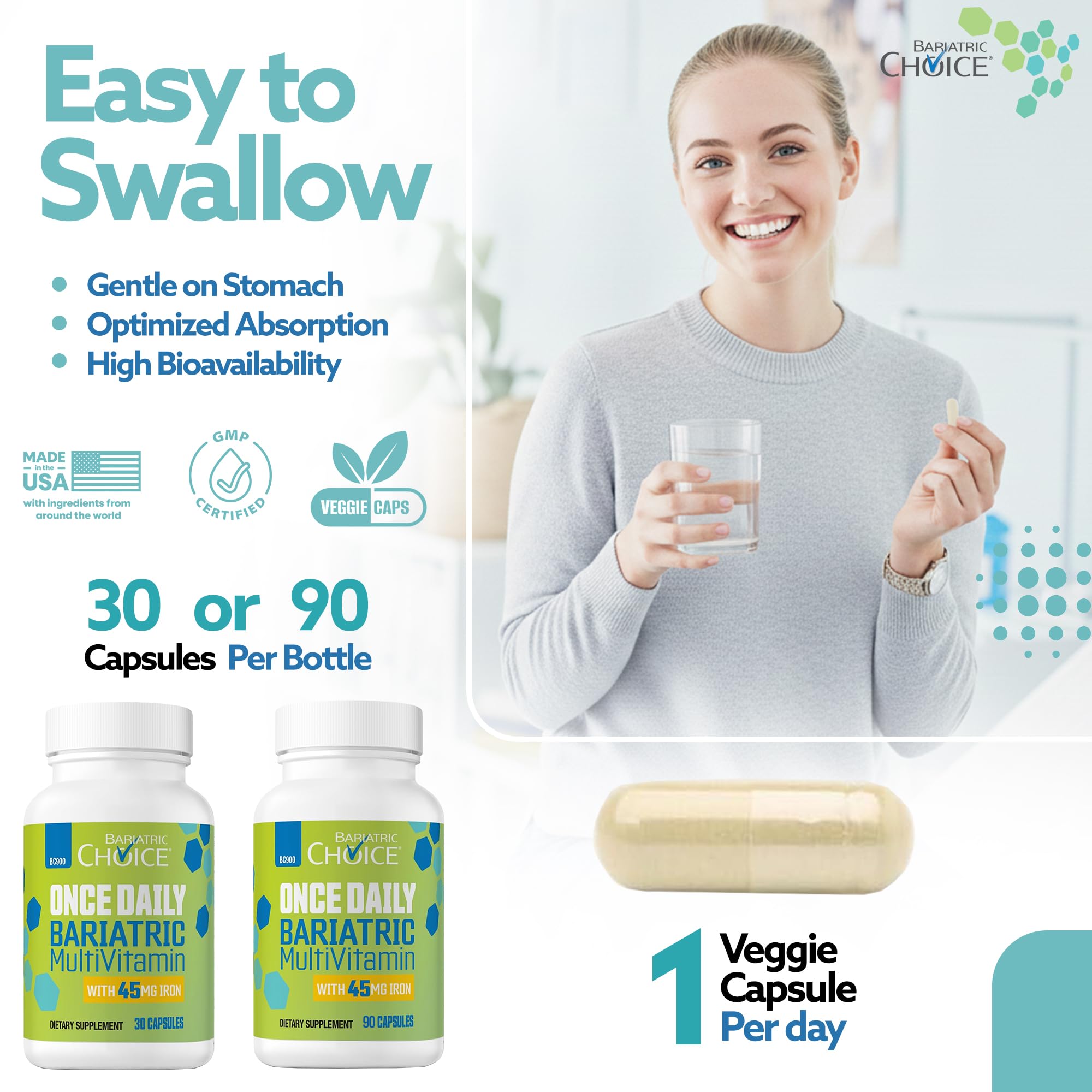 Bariatric Choice Once-Daily Bariatric Multivitamin with 45 mg of Iron | Easy to Swallow Capsule | Vitamin for Bariatric Surgery Patients Bariatric Choice buy supplements canada