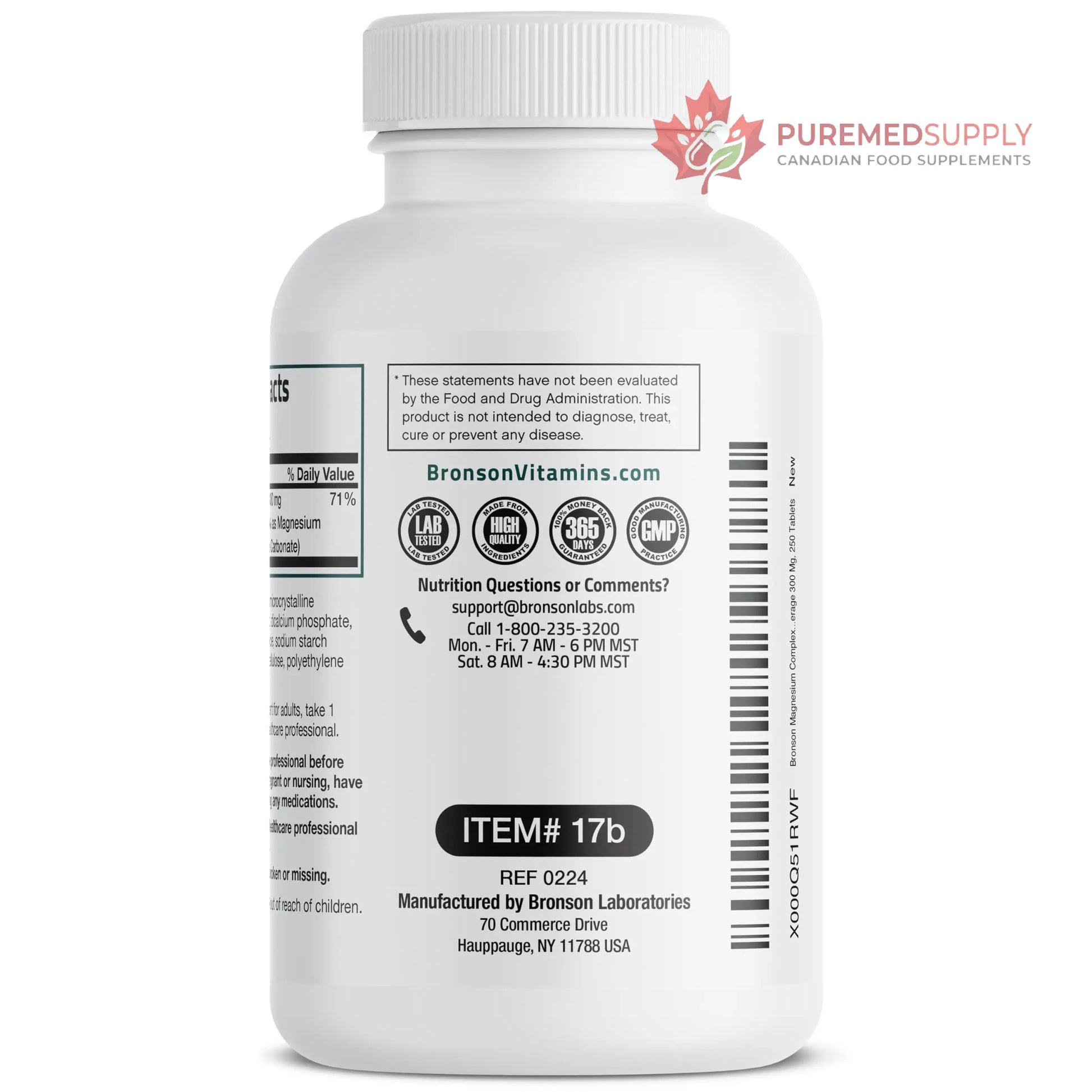 Bronson Triple Magnesium Complex Maximum Coverage 300mg - Non-GMO Formula, 250 Tablets Bronson buy supplements canada