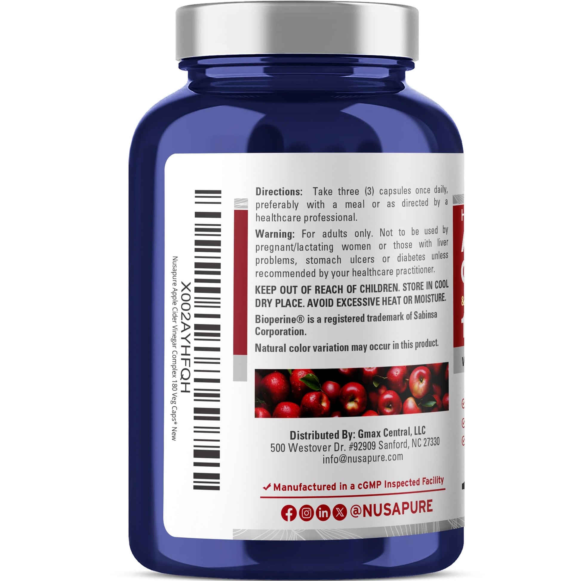 NusaPure Apple Cider Vinegar Complex 1500 mg 180 Veg Caps Suitable for Vegetarians and Vegans, Non-GMO NusaPure buy supplements canada