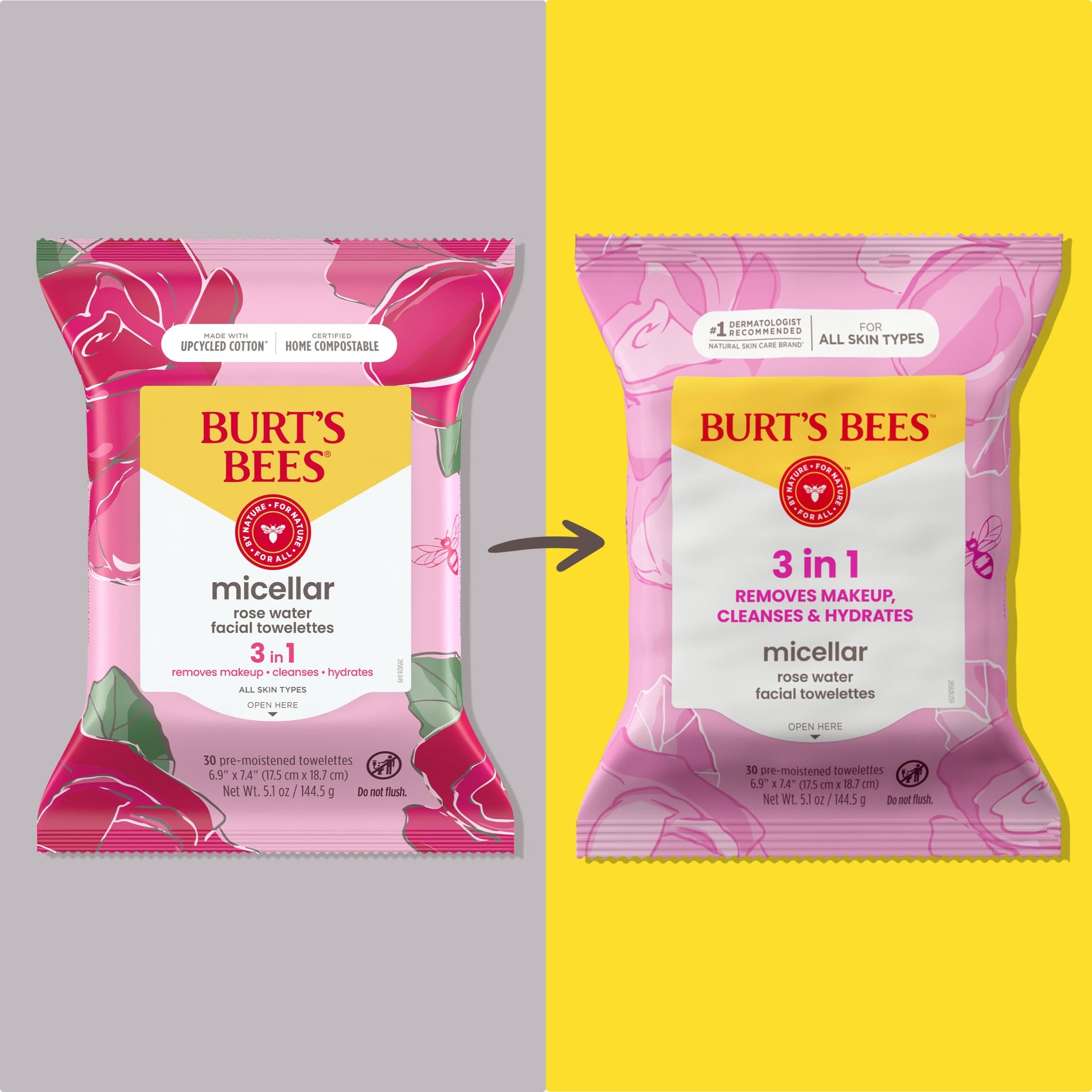 Burt’s Bees Micellar Rose Water Facial Towelettes, 100% Plant Based Cloth; 99% Natural Origin; Remove Makeup, Cleanse, Hydrate; No Oily Residue; All Skin Types; 30 Ct, Pack of 3 (Pack May Vary) Burt's Bees buy supplements canada