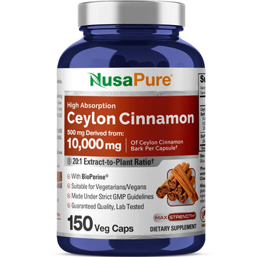 NusaPure Ceylon Cinnamon20:1 Extract, 500 mg Equivalent to 10,000 mg Per Caps | 150 Veggie Capsules | Non-GMO, Vegan with Bioperine NusaPure buy supplements canada