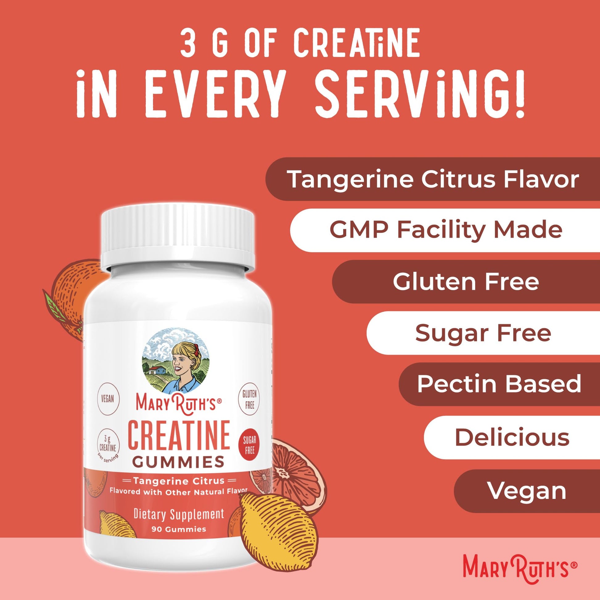 MaryRuth's Creatine Gummies | Creatine Monohydrate Gummies | 3g Creatine Per Serving | Creatine for Women & Men | Tangerine Citrus Flavor | Exercise | Workout | Sugar Free | Vegan | 90 Count MARYRUTH'S buy supplements canada