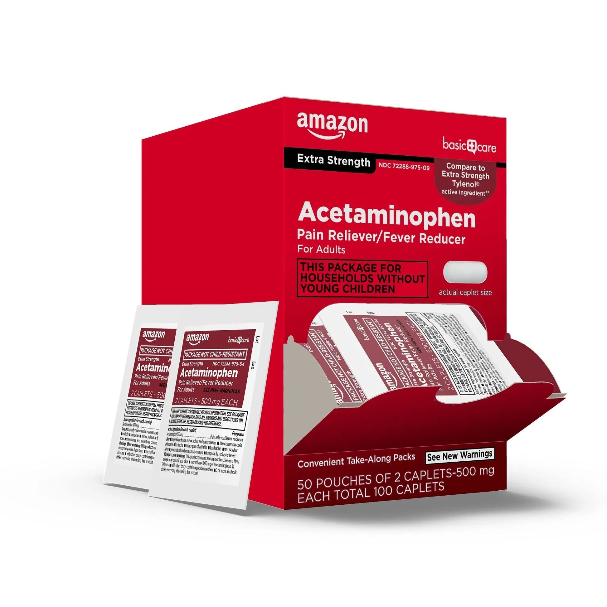 Amazon Basic Care Extra Strength Acetaminophen Caplets 500 mg, Pain Reliever and Fever Reducer, Gentle on Stomach, For Arthritis Pain, Backache Pain and More, 50 Packets of 2 Capsules Each, 100 Count Amazon Basic Care buy supplements canada