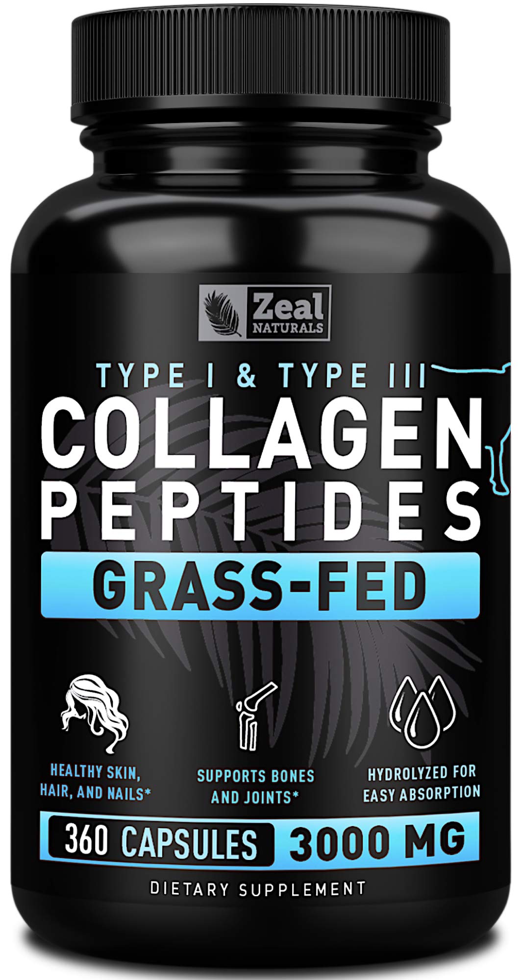 Zeal Naturals Collagen Peptides Collagen Pills (360 Capsules) Grass Fed Collagen Pepetide Powder - Hydrolyzed Collagen Powder for JointTendon SupplementHair Skin and Nails - Zeal Naturals buy supplements canada