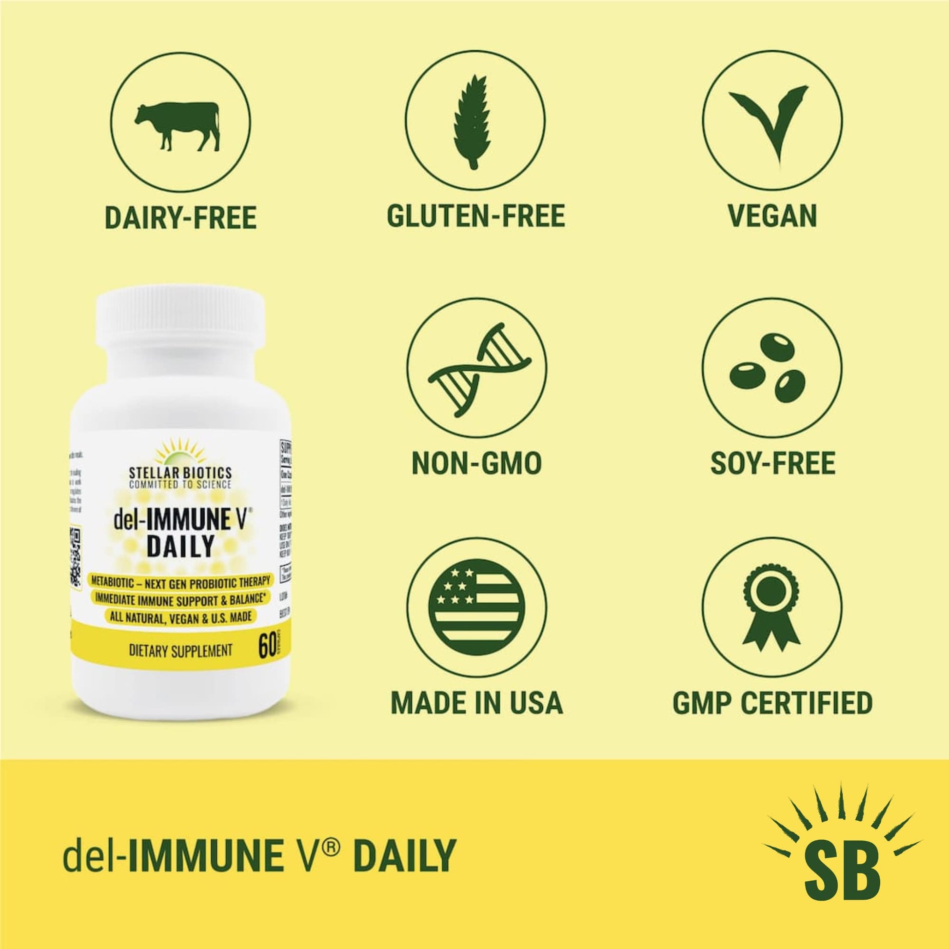 Del-Immune V Daily by Stellar Biotics, All-Natural Immune Support & Gut Health, Immediate Care, Metabiotic: NextGen Probiotic Therapy (60 Caps) Del-Immune V buy supplements canada
