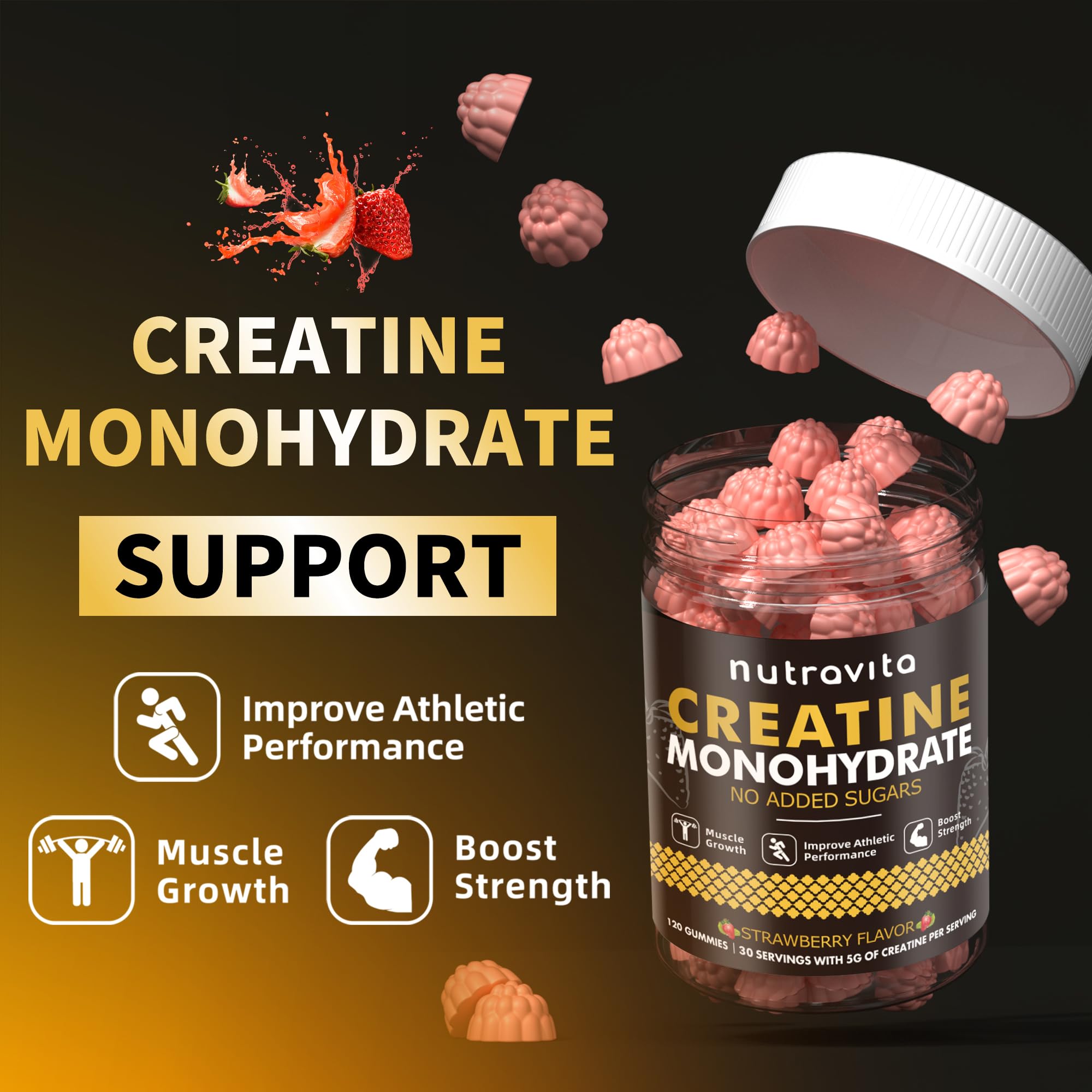 Nutravita NSF Certified Creatine Gummy - Creatine Monohydrate Gummies for Men & Women-5g of Creatine Monohydrate per Serving - Sugar Free, Nutravita buy supplements canada