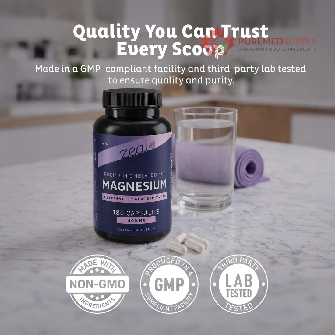 Zeal Naturals Triple Magnesium Complex Supplement - Glycinate, Malate, Citrate | 400mg, 180 Capsules | High Absorption Chelated Magnesium for Sleep, Mood, Muscle Recovery, Relaxation Zeal Naturals buy supplements canada