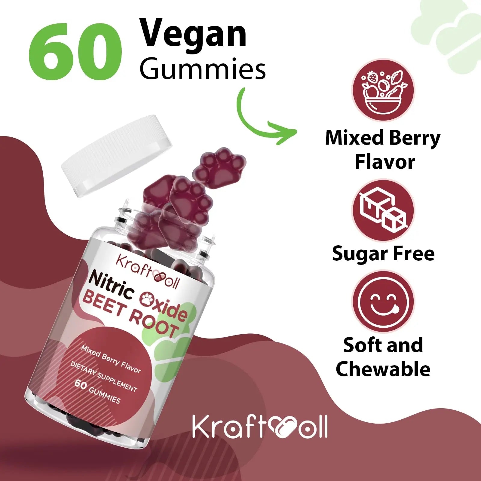 Kraftvoll Nitric Oxide Beet Root Gummies – Sugar-Free Beet Chewables, Mixed Berry Flavor with Grapeseed Powder, Pomegranate, Vitamin C & B12 – Nitric Oxide Supplements for Men – 60 Gummies (2 Bottles) Kraftvoll buy supplements canada
