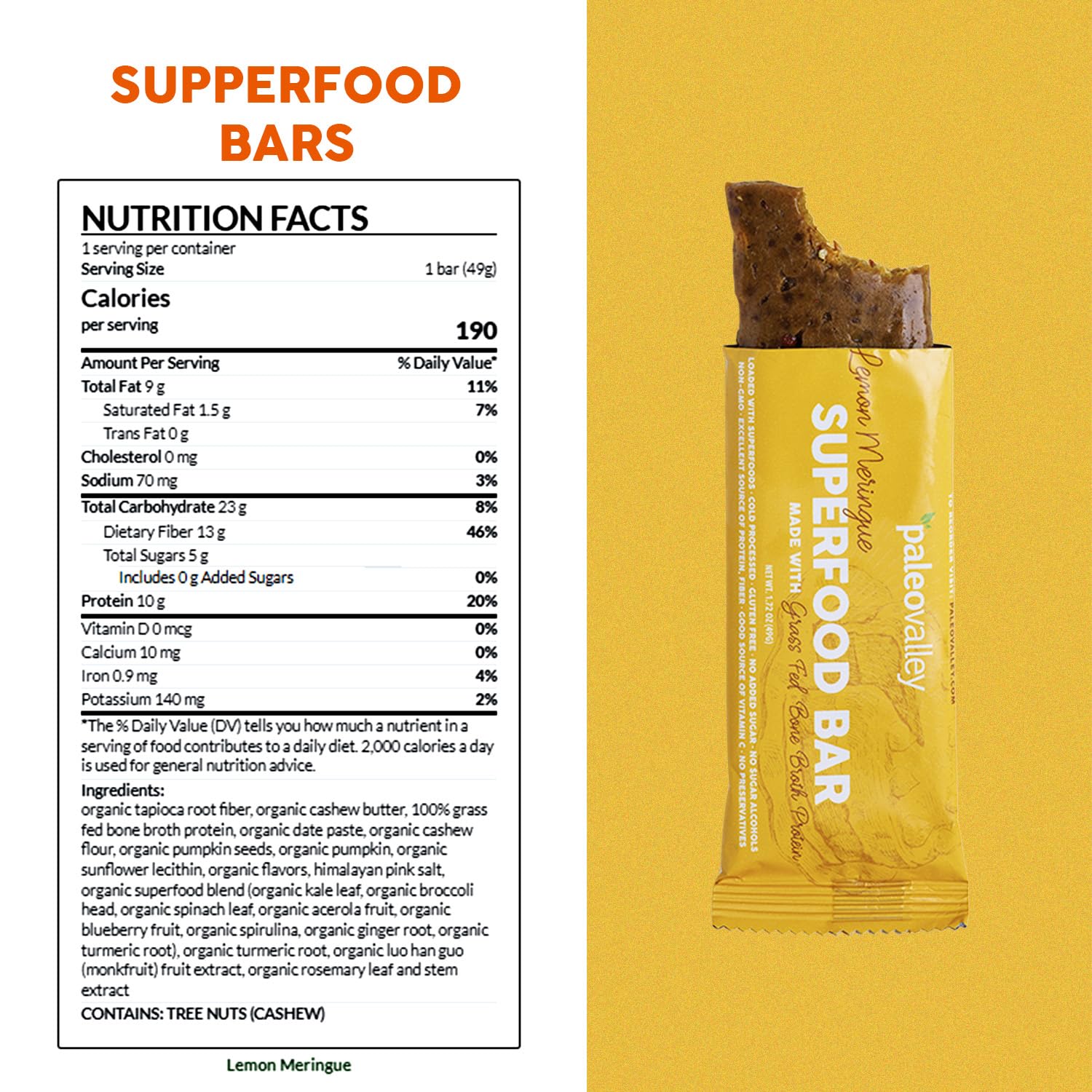Paleovalley Superfood Bars – Lemon Meringue– 10 Pack – 9g Protein per Bar – Gluten-Free, Grain-Free, Paleo, Non-GMO – On-the-Go Snack Paleovalley buy supplements canada