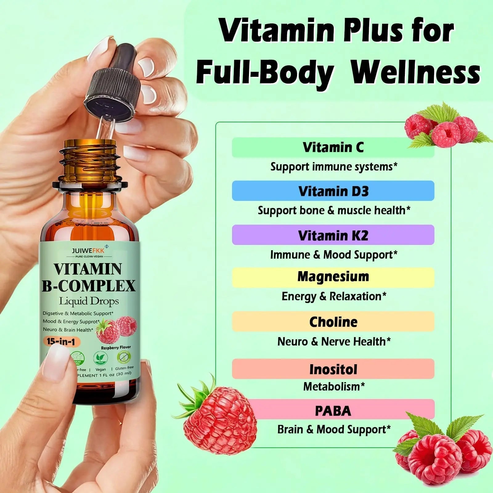 Vitamin B Complex Liquid Drops for Women Men & Kids, 15-in-1 VIT B Complex with Vitamin C B12 B6 B1 Niacin Folate Magnesium JUIWEFKK buy supplements canada