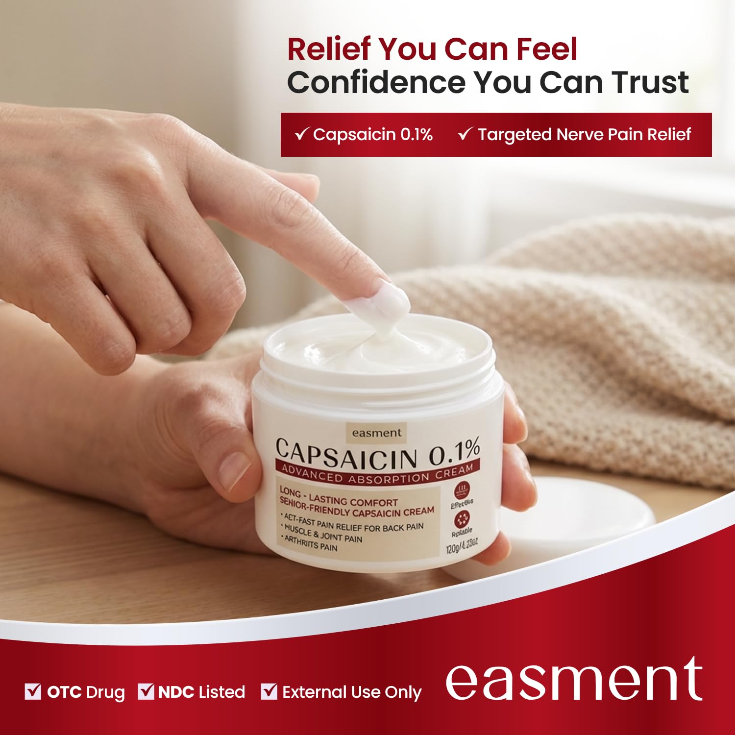 Easment Capsaicin Pain Relief Cream – Topical Arthritis & Muscle Pain Relief for Joint, Nerve & Back Pain – Medicated Pain Cream with Capsaicin 0.1% – Arnica, Aloe & Chamomile, 4.23 Fl Oz Easment buy supplements canada