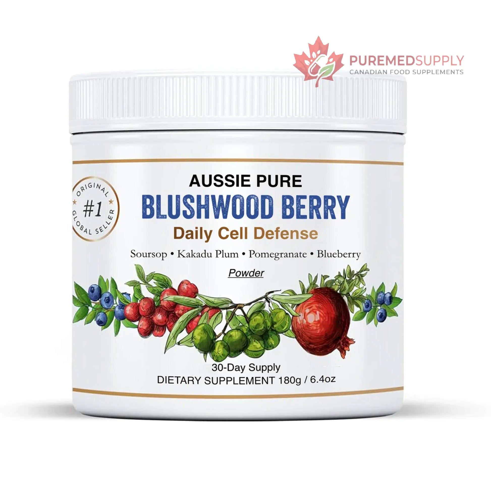 Aussie Pure Blushwood Berry Superfruit Daily Cell Defense - Soursop - Kakadu Plum - Pomegranate - Blueberry - Immune and Cell Support Powder - All Ages - Lab Tested and Authenticated - 180g/6.4oz Aussie Pure buy supplements canada