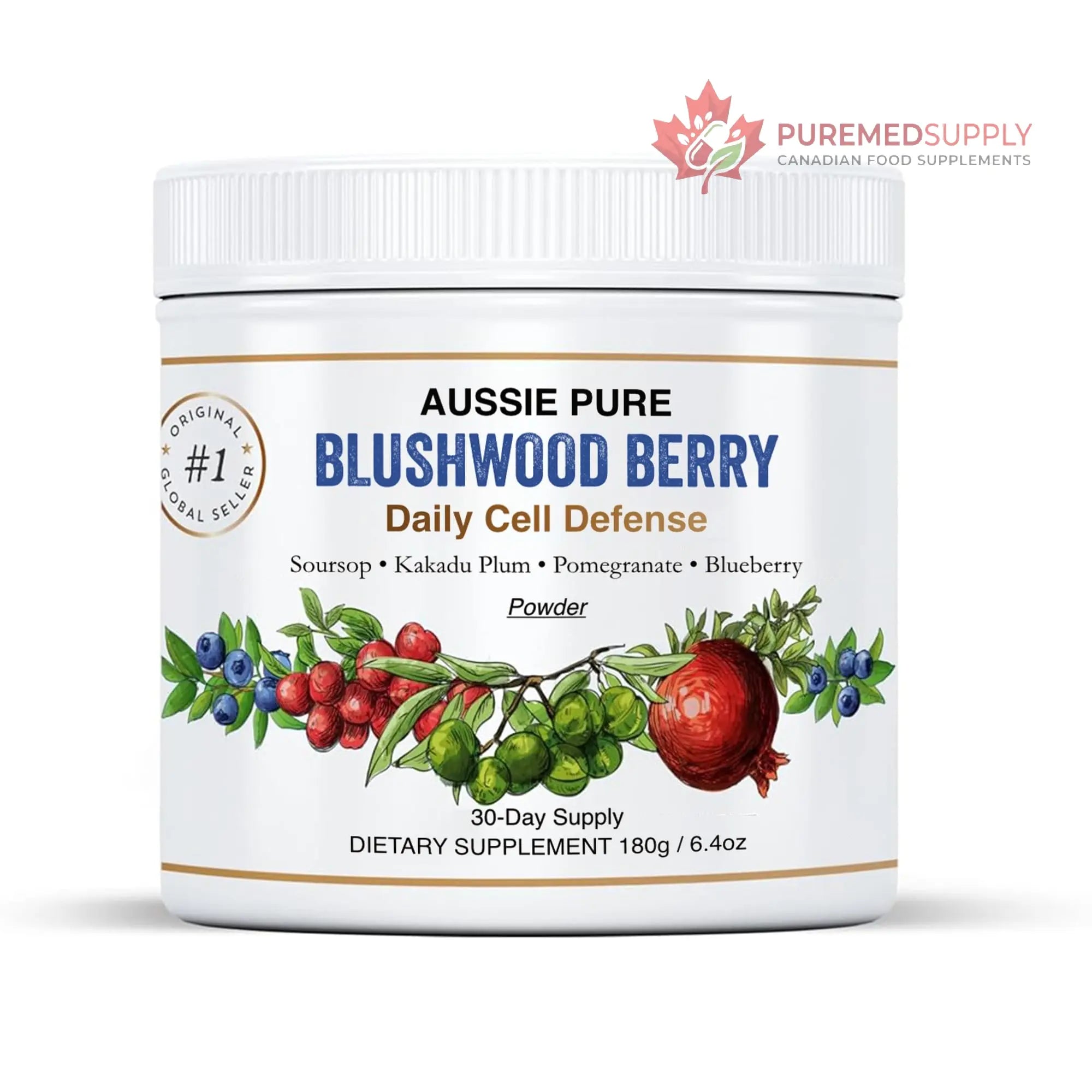Aussie Pure Blushwood Berry Superfruit Daily Cell Defense - Soursop - Kakadu Plum - Pomegranate - Blueberry - Immune and Cell Support Powder - All Ages - Lab Tested and Authenticated - 180g/6.4oz Aussie Pure buy supplements canada