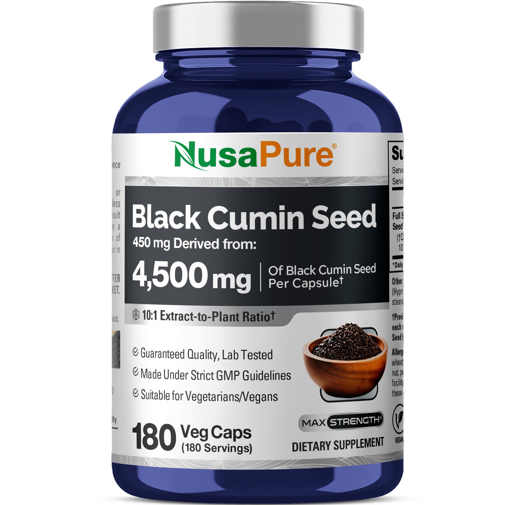 NusaPure Full Spectrum Black Cumin Seed 10:1 Extract, 450 mg Equivalent to 4,500mg 180 Veggie Powder Caps Non-GMO, Vegan Non-Oily NusaPure buy supplements canada