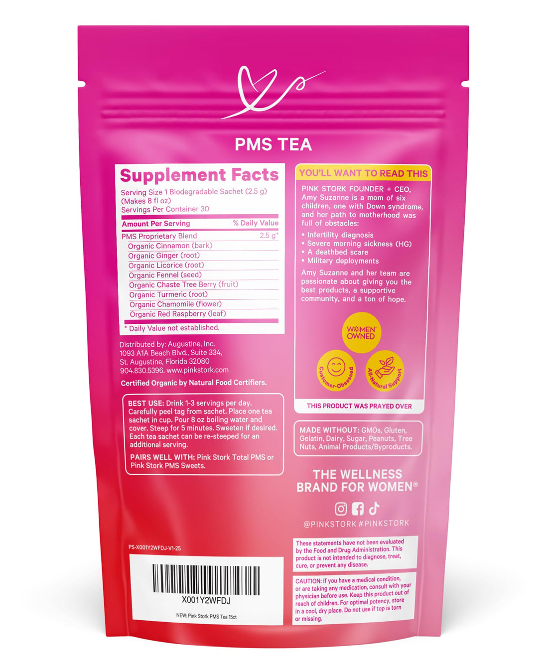 Pink Stork Organic PMS Tea for Hormone Balance, Mood Swings, Bloating, and Period Regularity - 8 Herbs - Vitex, Red Raspberry Leaf, Chamomile - Caffeine-Free - 15 Sachets, Hot or Iced Pink Stork buy supplements canada