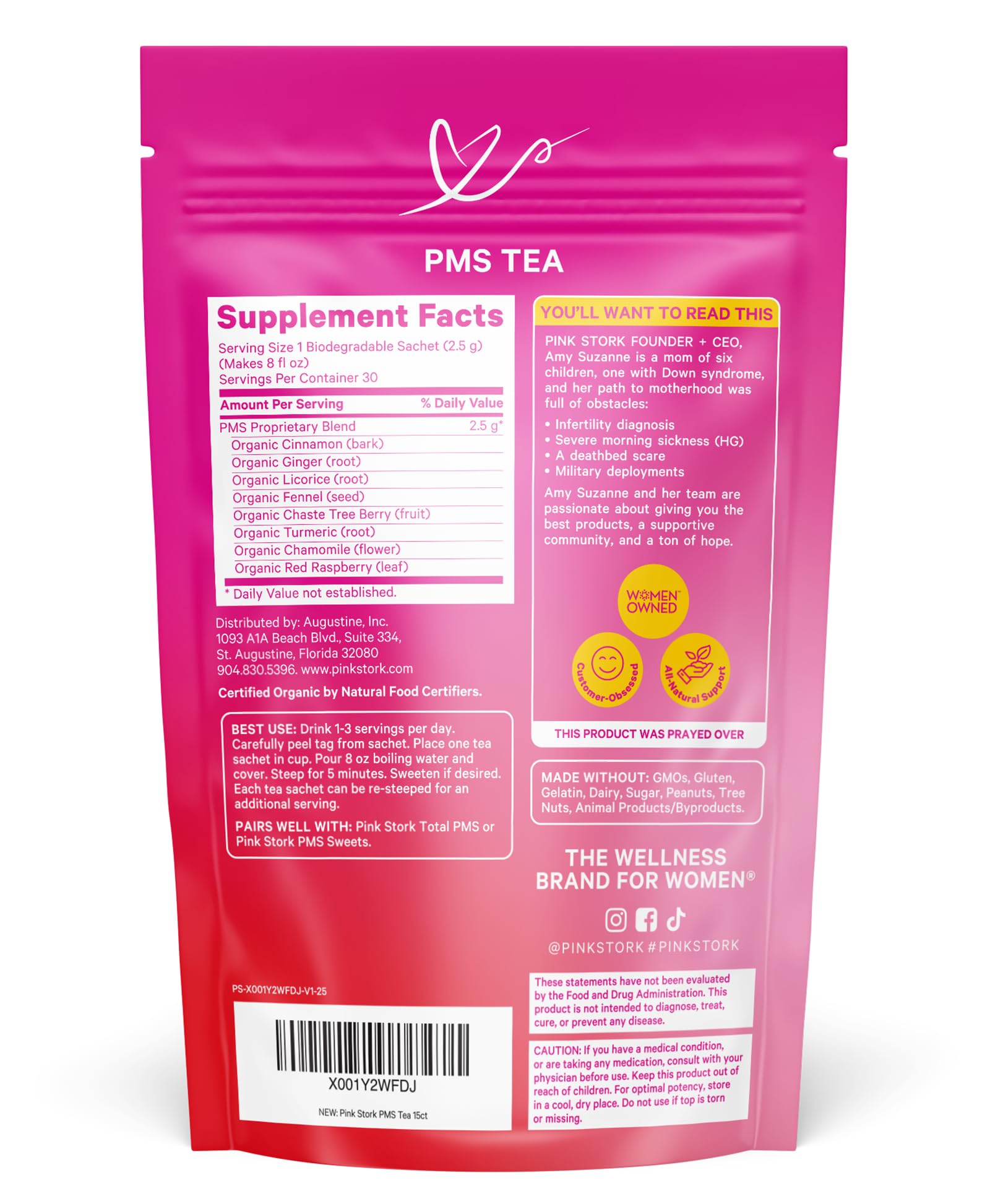 Pink Stork Organic PMS Tea for Hormone Balance, Mood Swings, Bloating, and Period Regularity - 8 Herbs - Vitex, Red Raspberry Leaf, Chamomile - Caffeine-Free - 15 Sachets, Hot or Iced Pink Stork buy supplements canada