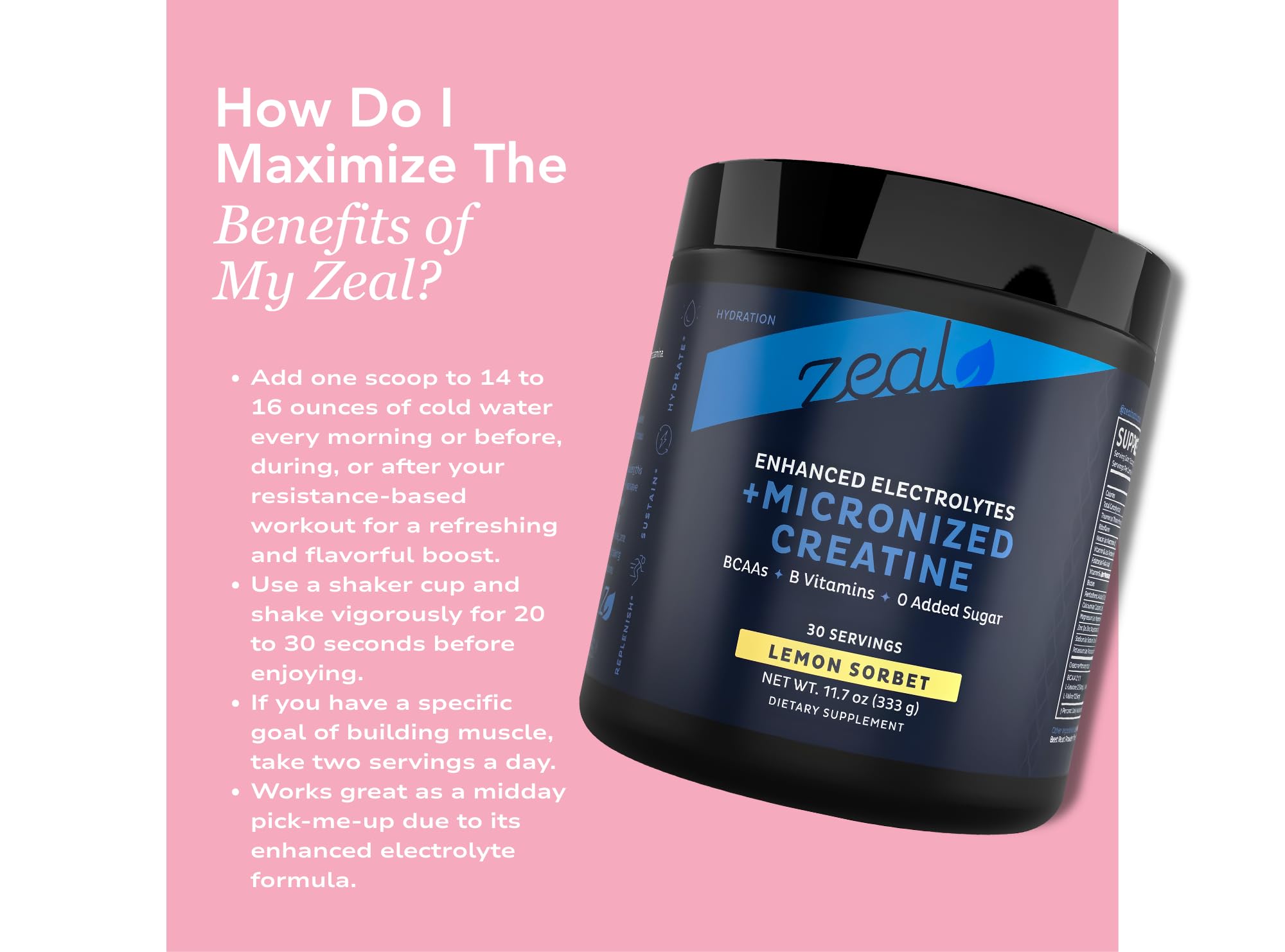 Zeal Naturals Creatine with Electrolytes & Brain Health Nootropics - 30 Servings | Women's Support for Energy, Strength, Focus, & Hydration with B Vitamins | Lemon Sorbet | Zero Sugar No Bloat Formula Zeal Naturals buy supplements canada