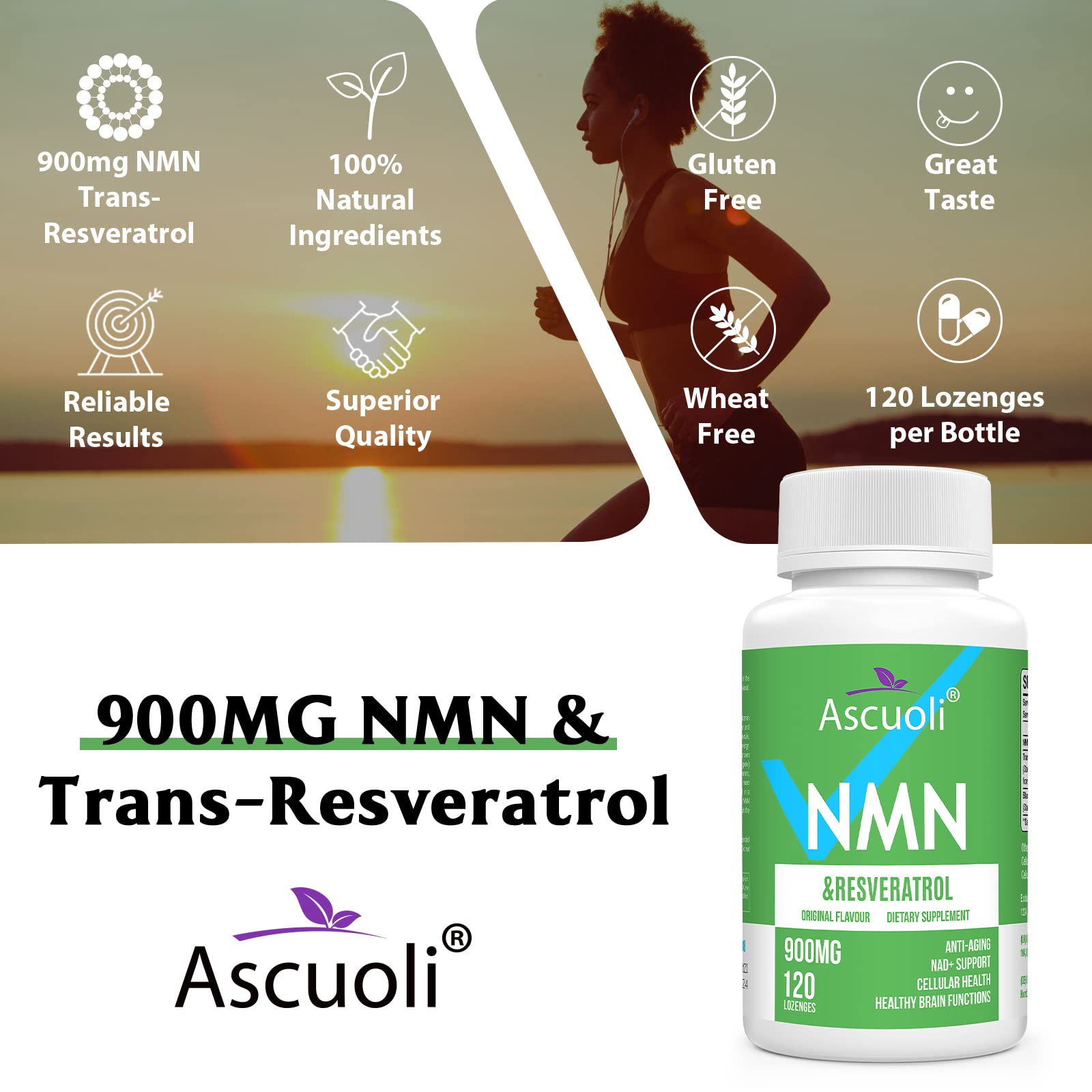 Sublingual NMN 500mg + Trans-Resveratrol 400mg, 3-in-1 Advanced Formula 99% Pure NMN Resveratrol Supplement for Boost* NAD, Cell, Immune, Energy & Muscle, Anti-Aging, 120 Lozenges (120-Day Supply) Ascuoli buy supplements canada