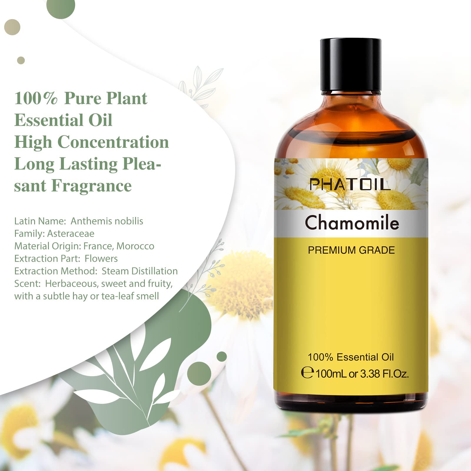 PHATOIL 100ML Chamomile Essential Oil - 3.38FL.OZ Essential Oils for Diffusers for Home PHATOIL buy supplements canada