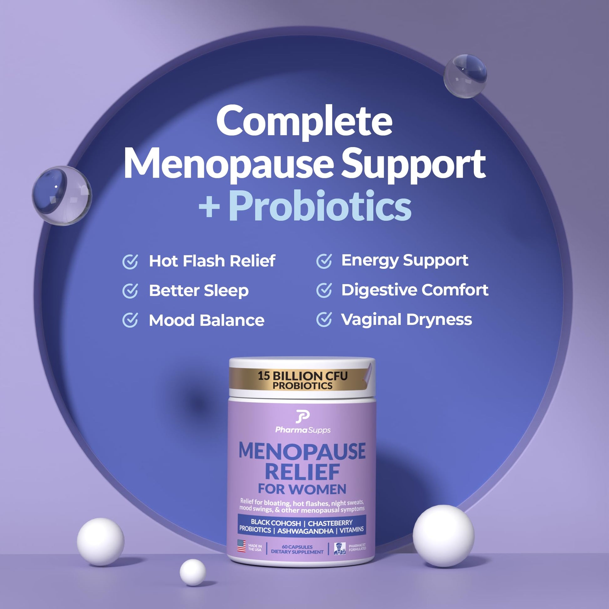 Natural Menopause Supplements for Women - Perimenopause Supplements for Hormonal Balance, Bloating & Mood Swings | Hot Flashes Menopause Relief w/Probiotics & Prebiotics, Black Cohosh & Chasteberry PharmaSupps buy supplements canada