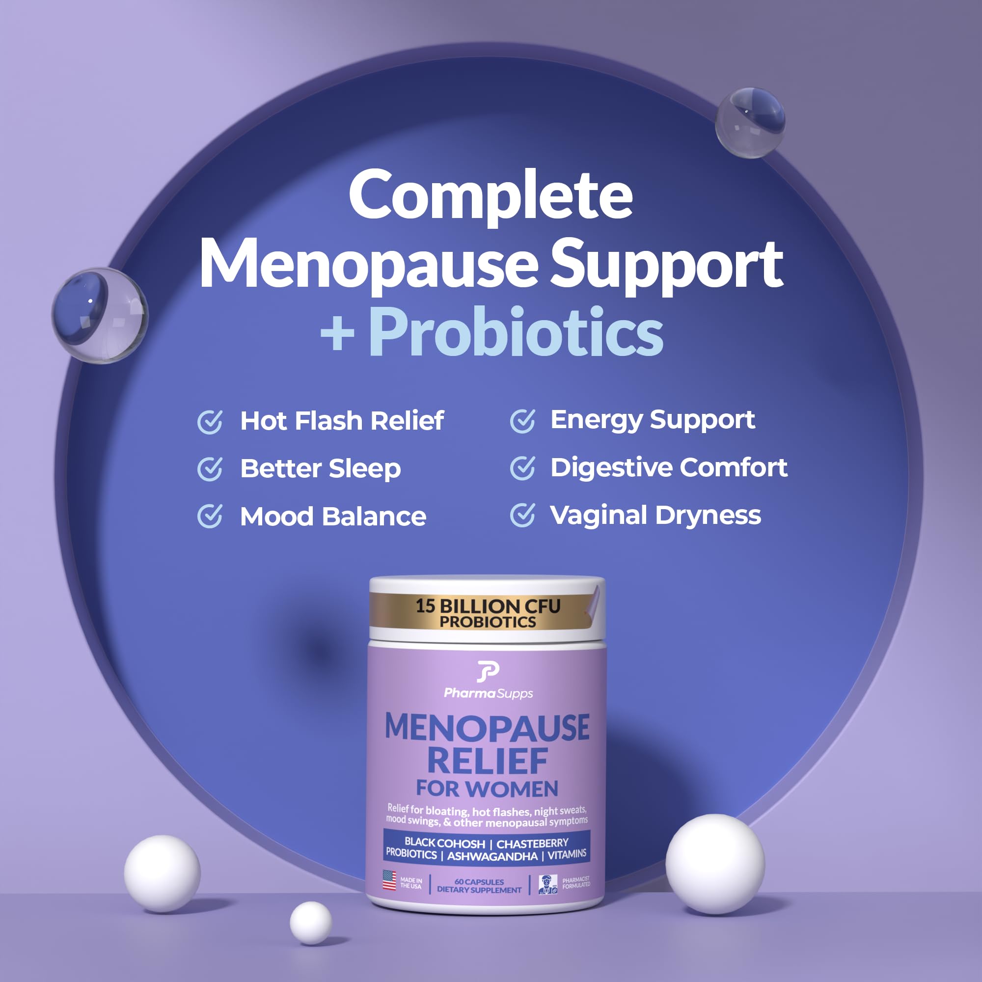 Natural Menopause Supplements for Women - Perimenopause Supplements for Hormonal Balance, Bloating & Mood Swings | Hot Flashes Menopause Relief w/Probiotics & Prebiotics, Black Cohosh & Chasteberry PharmaSupps buy supplements canada