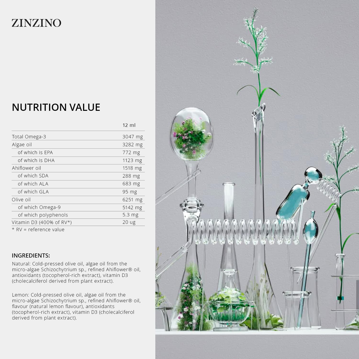 Zinzino - BalanceOil+ Vegan Lemon, Synergistic Blend with Marine Micro-Algae, Olive Oil, Ahiflower Seed Oil, Vegan Vitamin D3-300 ml ZINZINO buy supplements canada