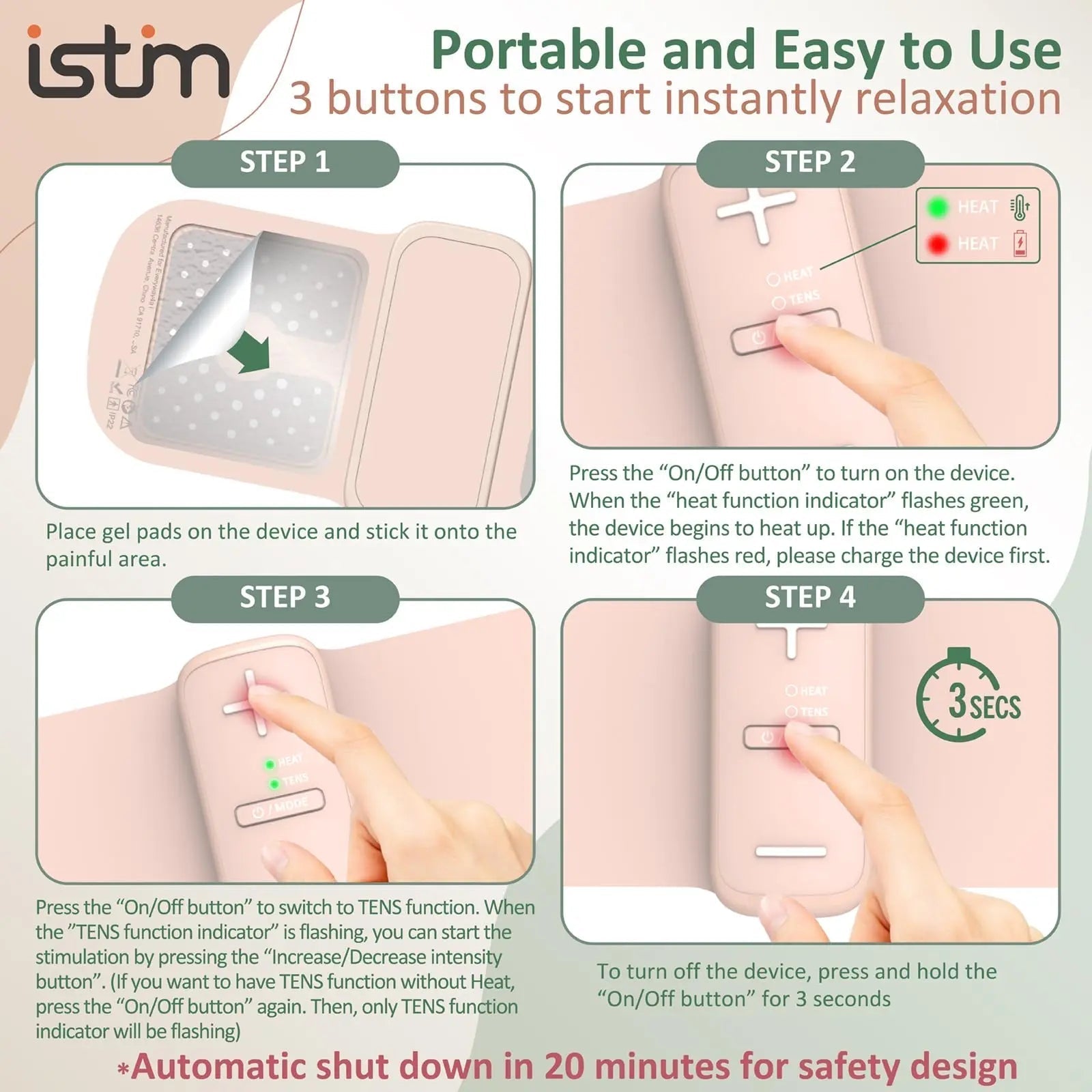 iStim S1 Wireless TENS Unit for Menstrual Relief – Period Pain Relief Device for Period Cramps and Back Pain, TENS Machine with Heat, Rechargeable Drug-Free TENS Massager with Japanese Gel Pads iSTIM buy supplements canada