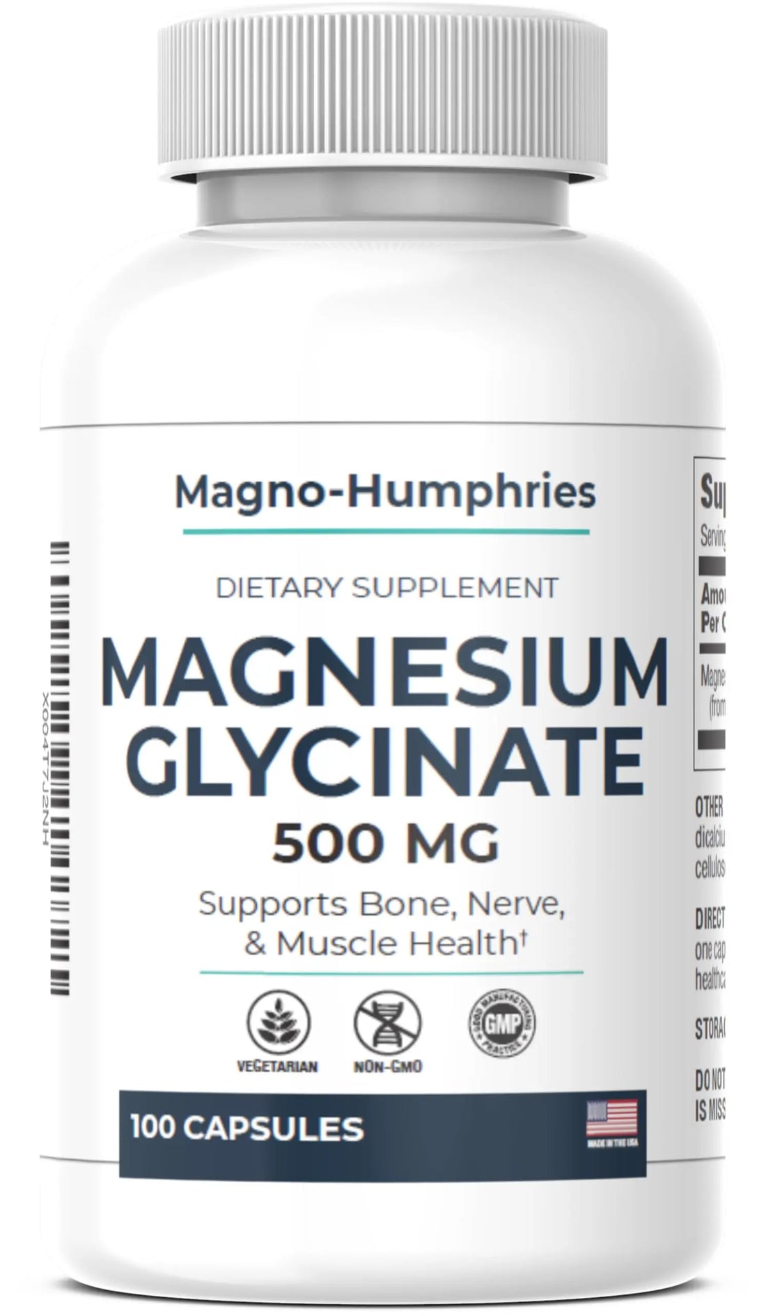 Magno-Humphries Magnesium Glycinate 500 mg - 100 Capsules | Gentle Chelated Form | Muscle, Nerve & Bone Support | Dietary Supplement | GMP Manufactured in The USA Magno-Humphries buy supplements canada