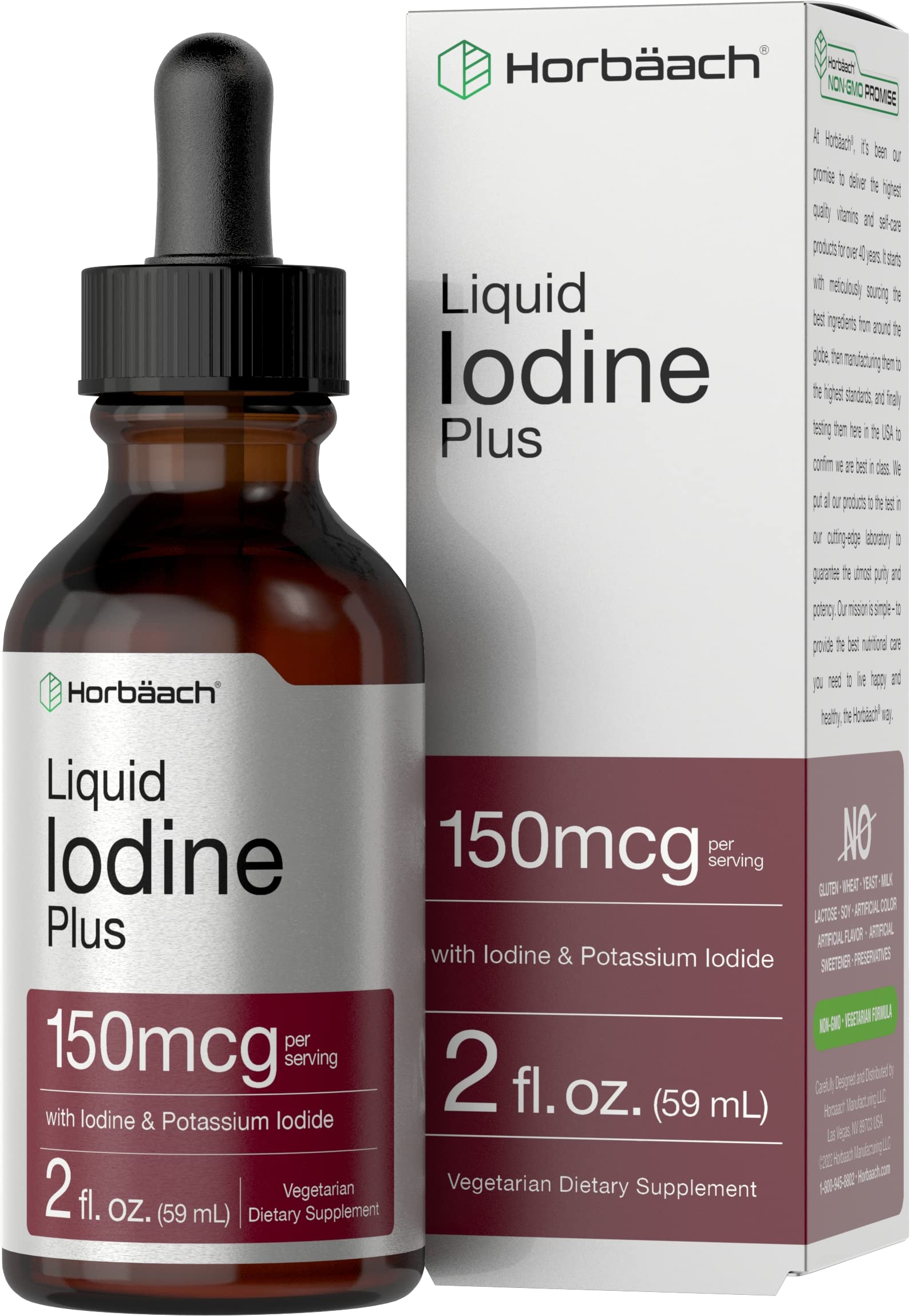 Liquid Iodine Solution Drops | 2 fl oz | 150 mcg | Iodine & Potassium Iodide Supplement Horbäach buy supplements canada