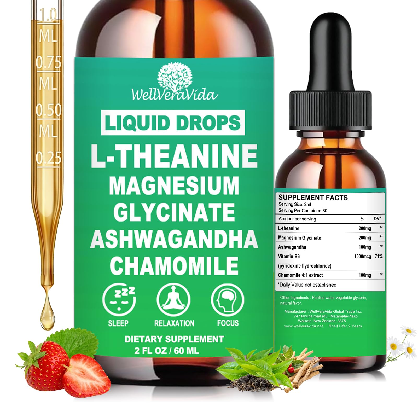 L theanine Liquid Drops, Theanine Supplement With Magnesium Glycinate & Ashwagandha for Sleep, Relaxation & Focus Support, High Absorption Liquid L Theanine 200mg for Adults & Kids丨Vegan, Non-GMO, 2oz WellVeraVida buy supplements canada