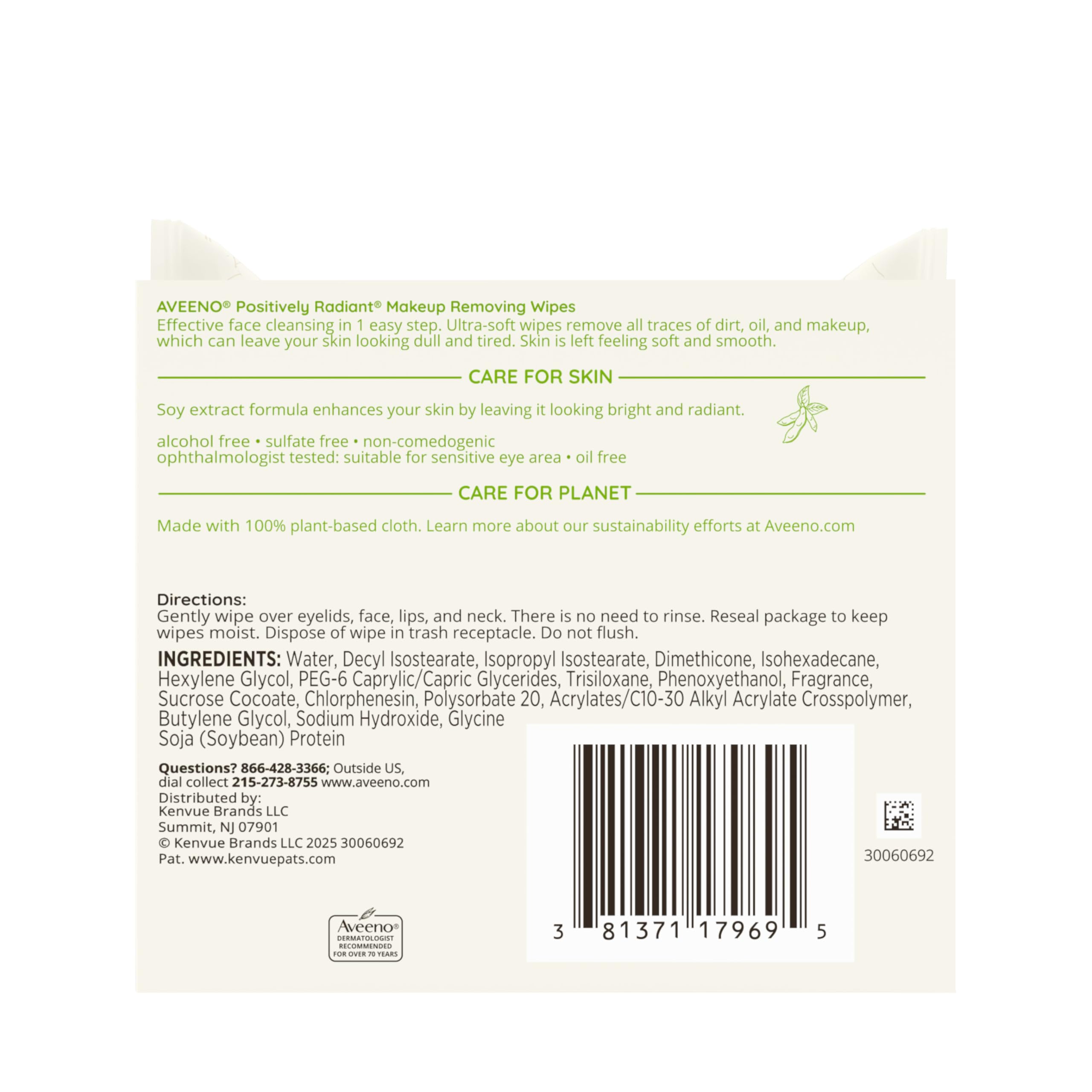 Aveeno Positively Radiant Makeup Remover Wipes, Oil Free, Alcohol Free, Non-Comedogenic Facial Cleansing Wipes, Gentle Face Wipes for Sensitive Skin Aveeno buy supplements canada