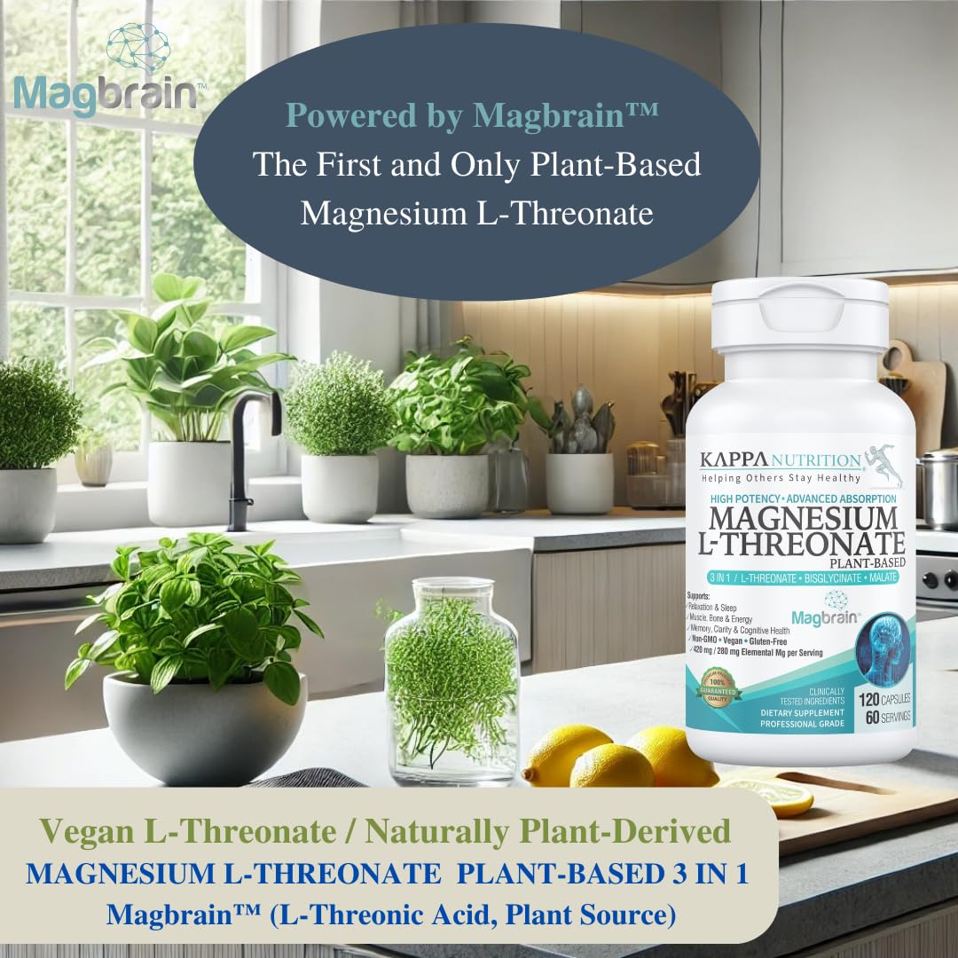 Kappa Nutrition Powered by Magbrain™ Magnesium L-Threonate Plant-Based, 420mg Elemental Magnesium (3 Capsules) from 2,253mg, 120 Vegan Capsules, Brain, Sleep & Muscle Support. KAPPA NUTRITION buy supplements canada