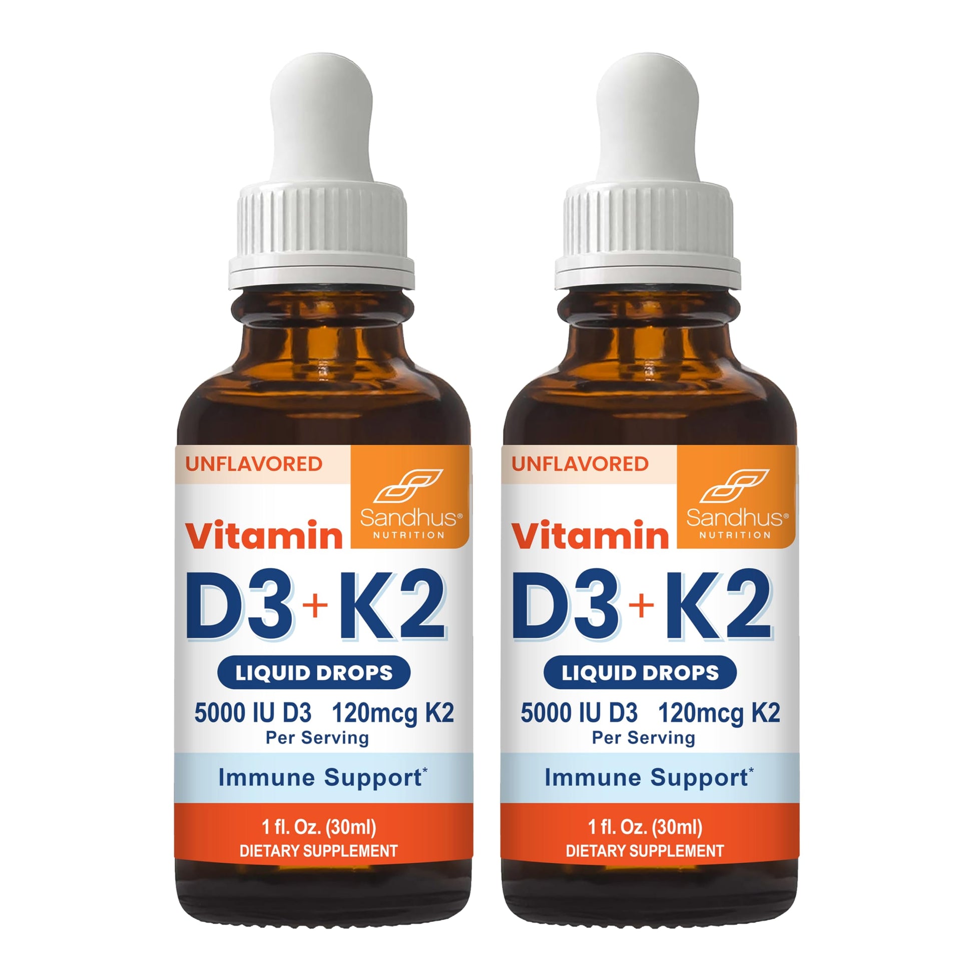 Sandhu's Vitamin D3 K2 Drops for Adults | 5000 IU D3 Liquid, 120mcg K2 Supplement 1 Fl Oz (Pack of 2) | D3K2 Supports Superior Absorption Sandhu's buy supplements canada