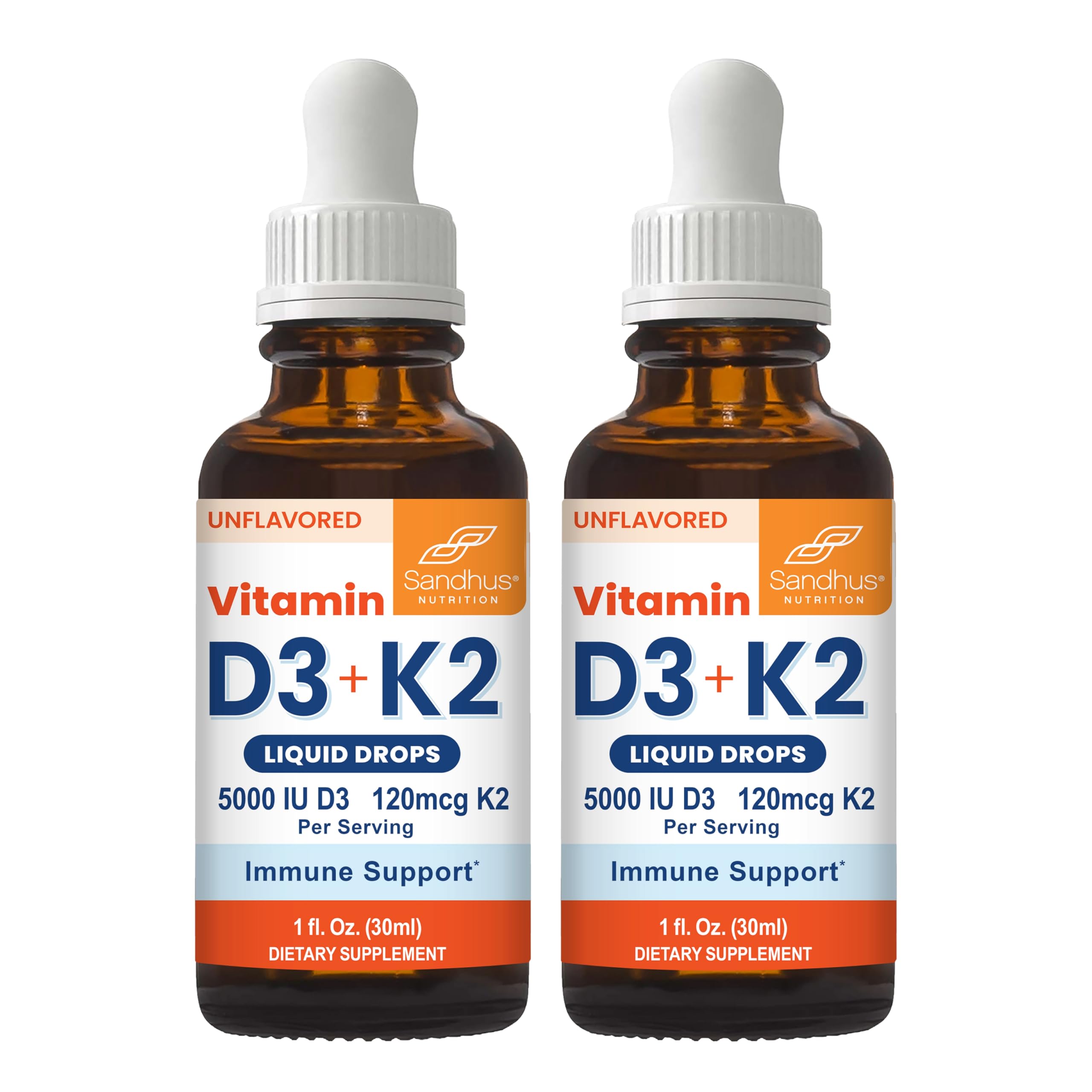 Sandhu's Vitamin D3 K2 Drops for Adults | 5000 IU D3 Liquid, 120mcg K2 Supplement 1 Fl Oz (Pack of 2) | D3K2 Supports Superior Absorption Sandhu's buy supplements canada