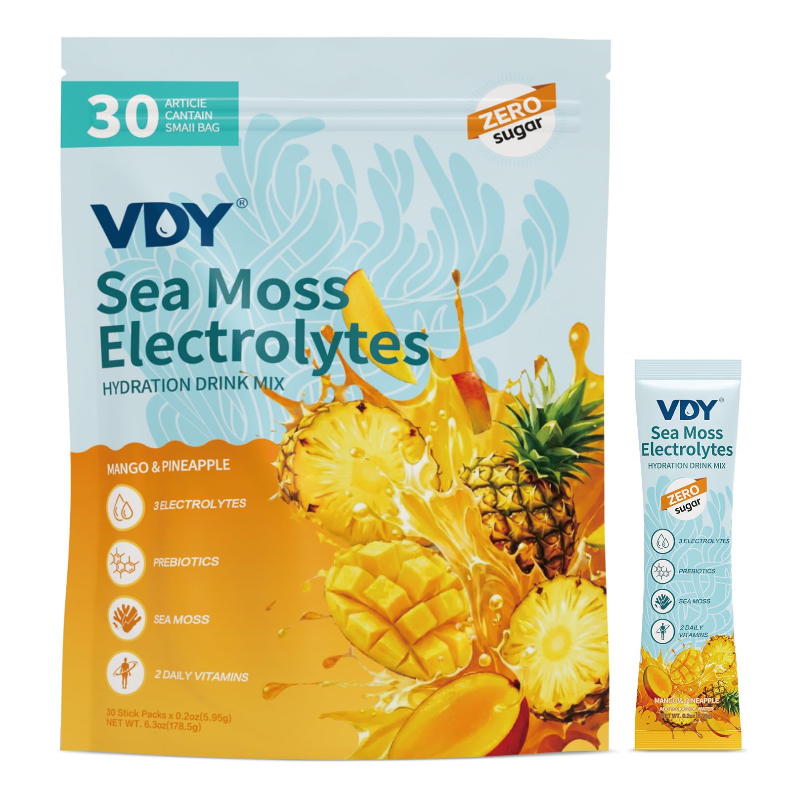 VDY Sea Moss Electrolytes Powder Packets - Hydration Packets Sugar Free - Electrolyte Packets with 30 Sticks - Zero Sugar & 0 Calorie - Keto Friendly VDY buy supplements canada