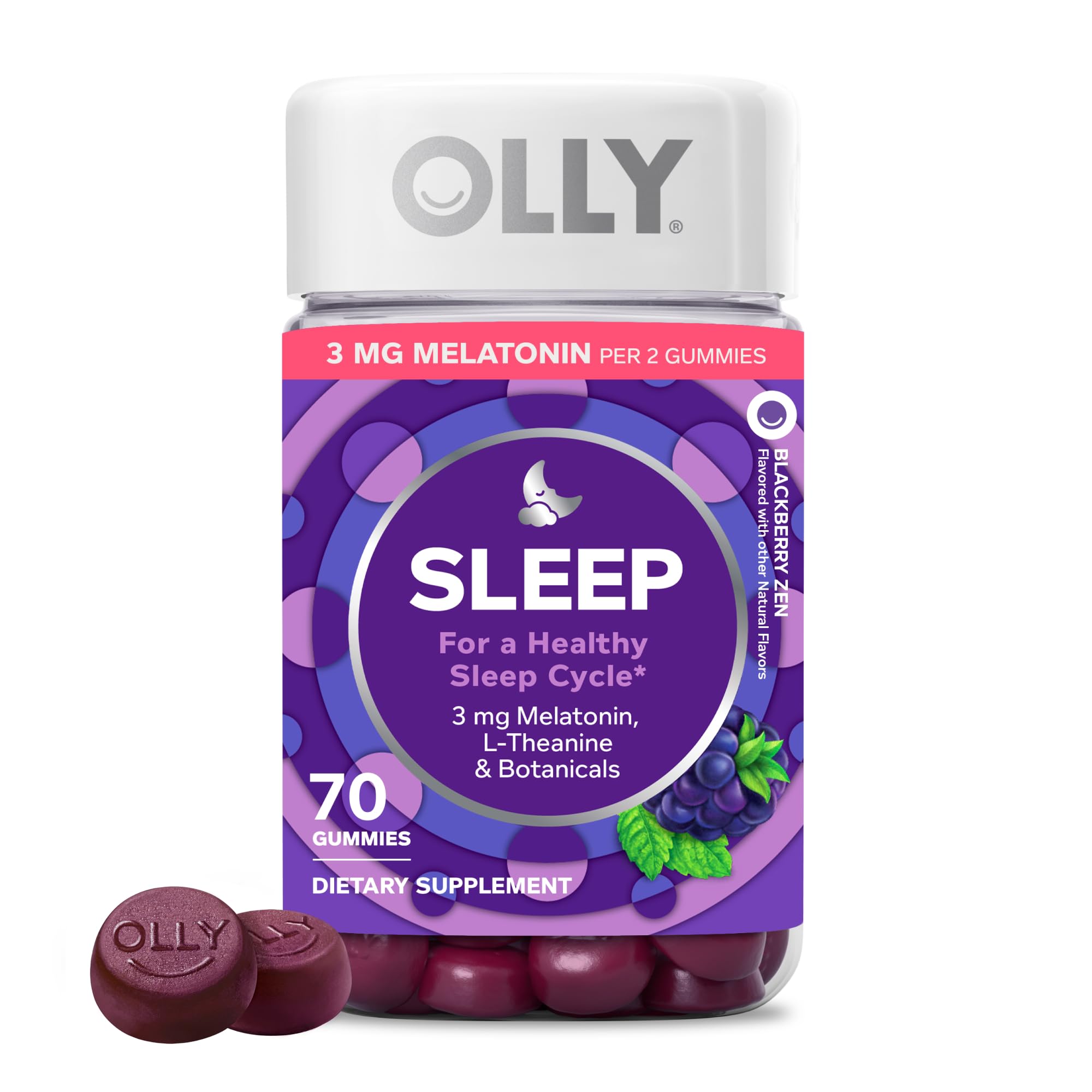 OLLY Sleep Gummy, 3 mg Melatonin, L-Theanine, Chamomile, Lemon Balm, Sleep Aid, Blackberry - 70 Count OLLY buy supplements canada