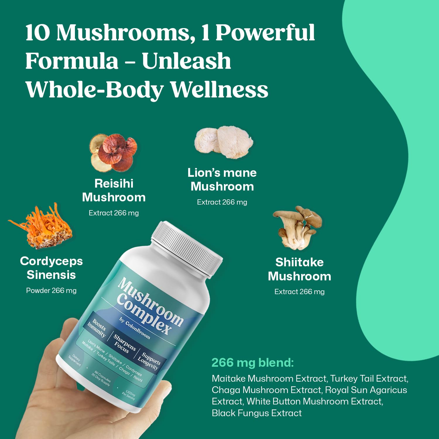 ColonBroom Mushroom Complex, Powerful Mushroom Blend with Cordyceps, Reishi, Shiitake, Lion’s Mane Extract for Energy, Immunity, Stress Relief & Cognitive Health - 60 Capsules, 30 Day Supply ColonBroom buy supplements canada