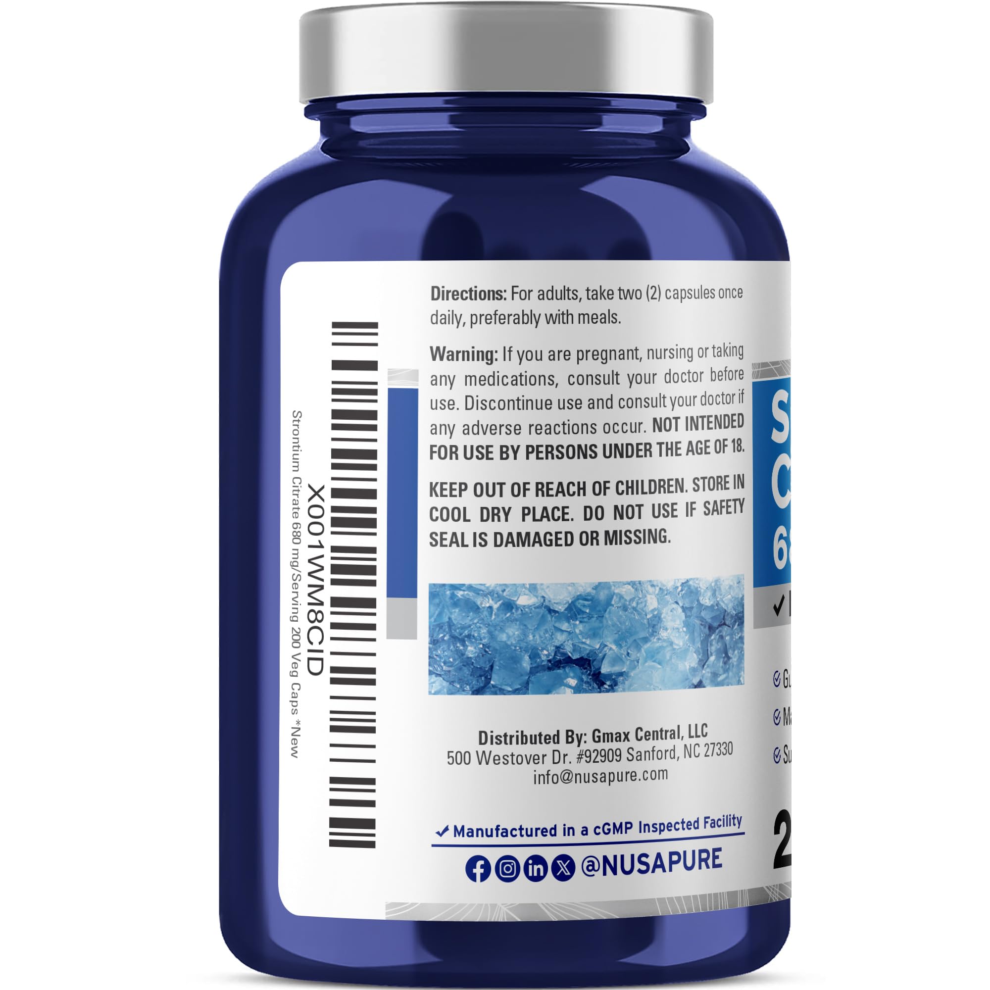 NusaPure Strontium Citrate - Suitable for Vegetarian/Vegan, Non - GMO - 680 mg 200 Capsules NusaPure buy supplements canada