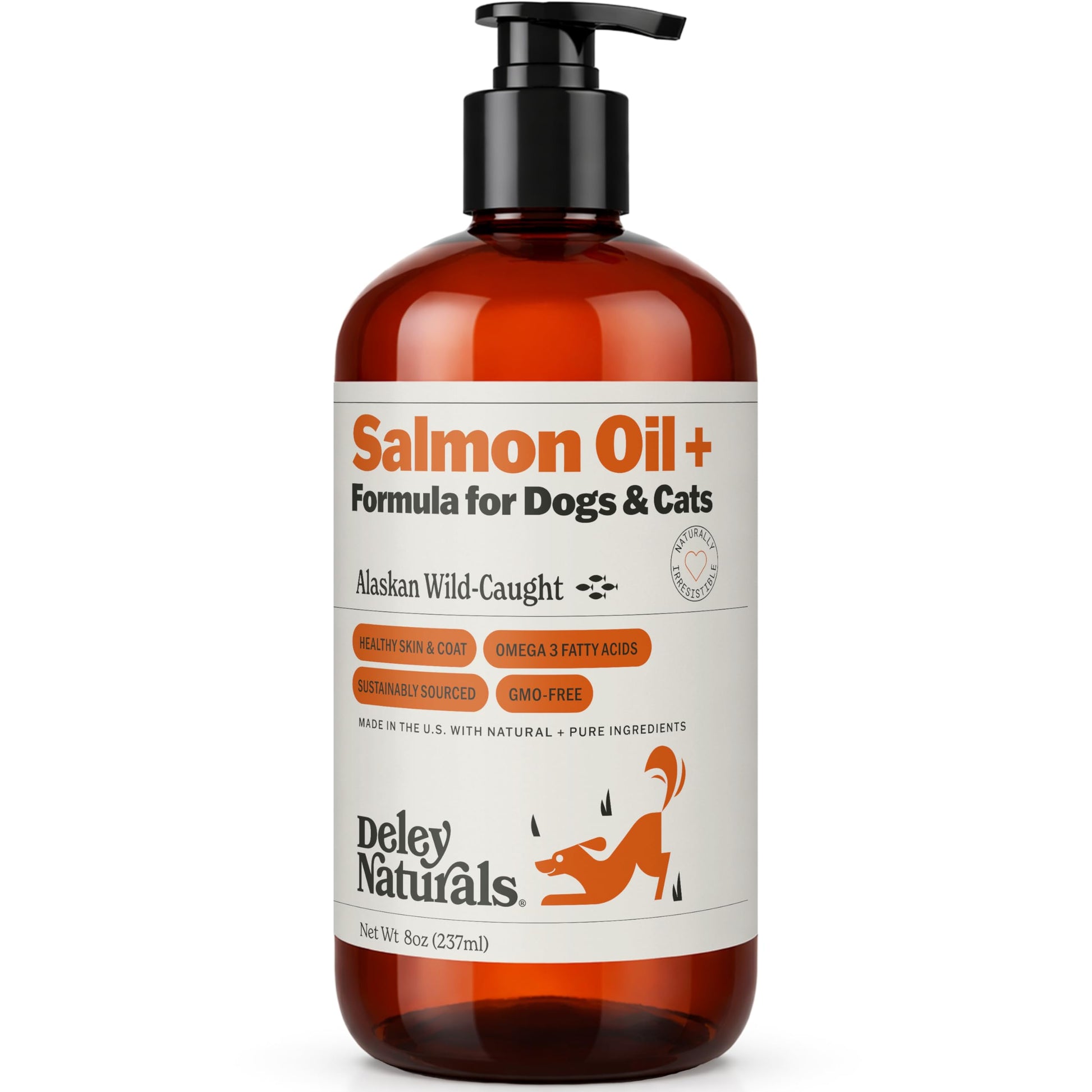 Deley Naturals Wild Alaskan Salmon Oil for Dogs & Cats - New and Improved Salmon Oil Plus Formula - Fish Oil for Dogs with Omega 3, DHA and EPA - Omega 3 for Healthy Skin and Coat - 8oz Made in USA Deley Naturals buy supplements canada
