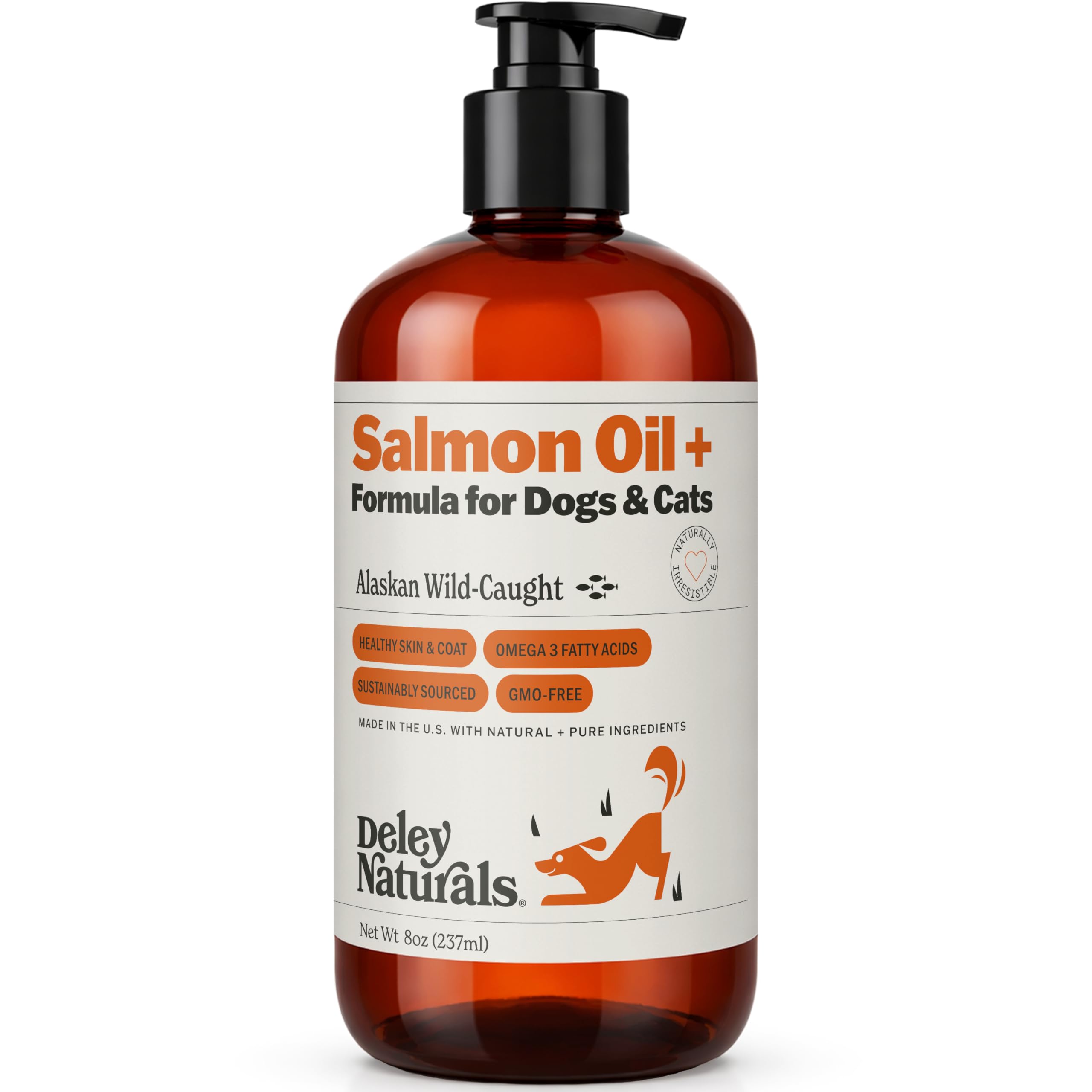 Deley Naturals Wild Alaskan Salmon Oil for Dogs & Cats - New and Improved Salmon Oil Plus Formula - Fish Oil for Dogs with Omega 3, DHA and EPA - Omega 3 for Healthy Skin and Coat - 8oz Made in USA Deley Naturals buy supplements canada