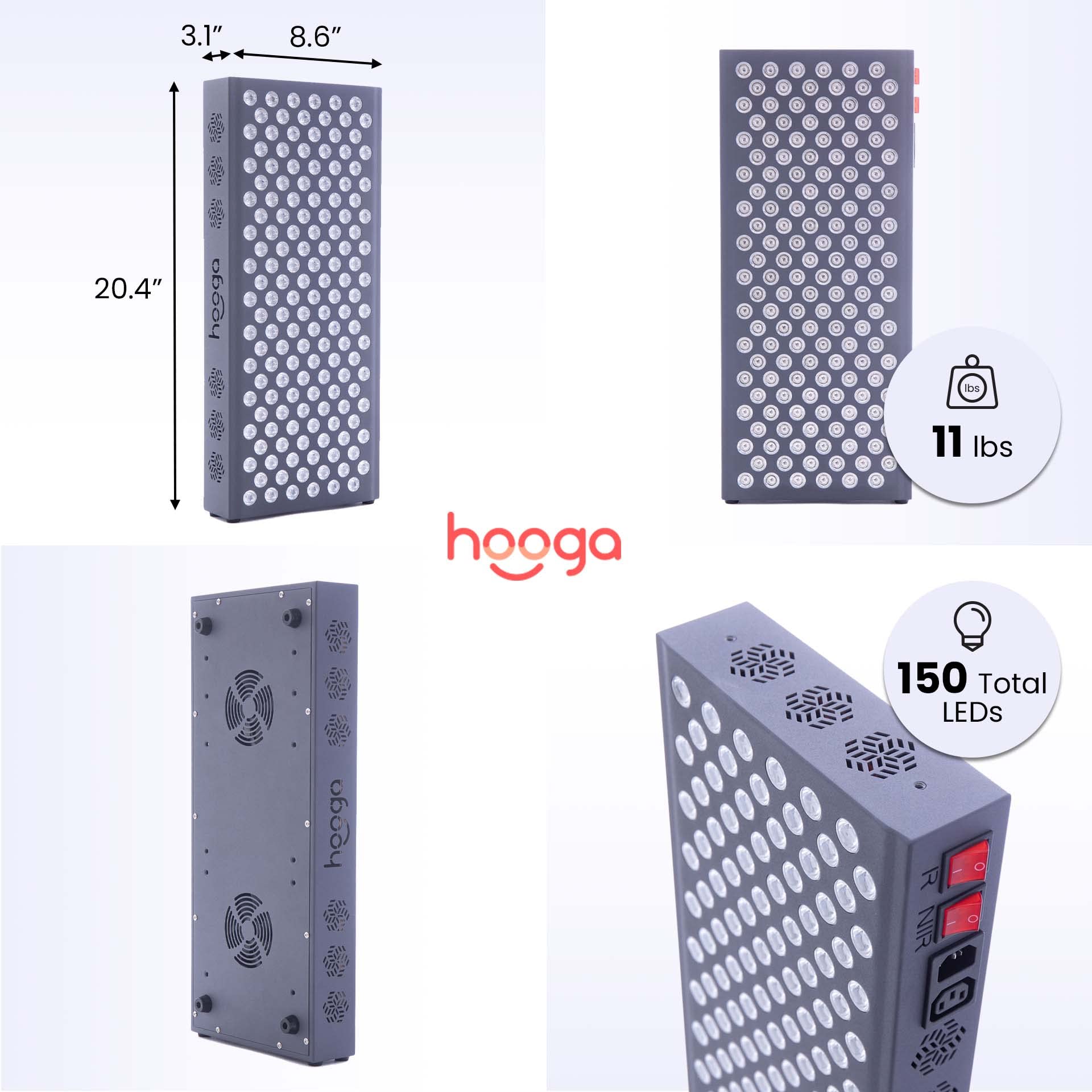 Hooga Red Light Therapy, 660nm 850nm Red Near Infrared, Dual Chip LEDs, Modular, 150 LEDs hooga buy supplements canada