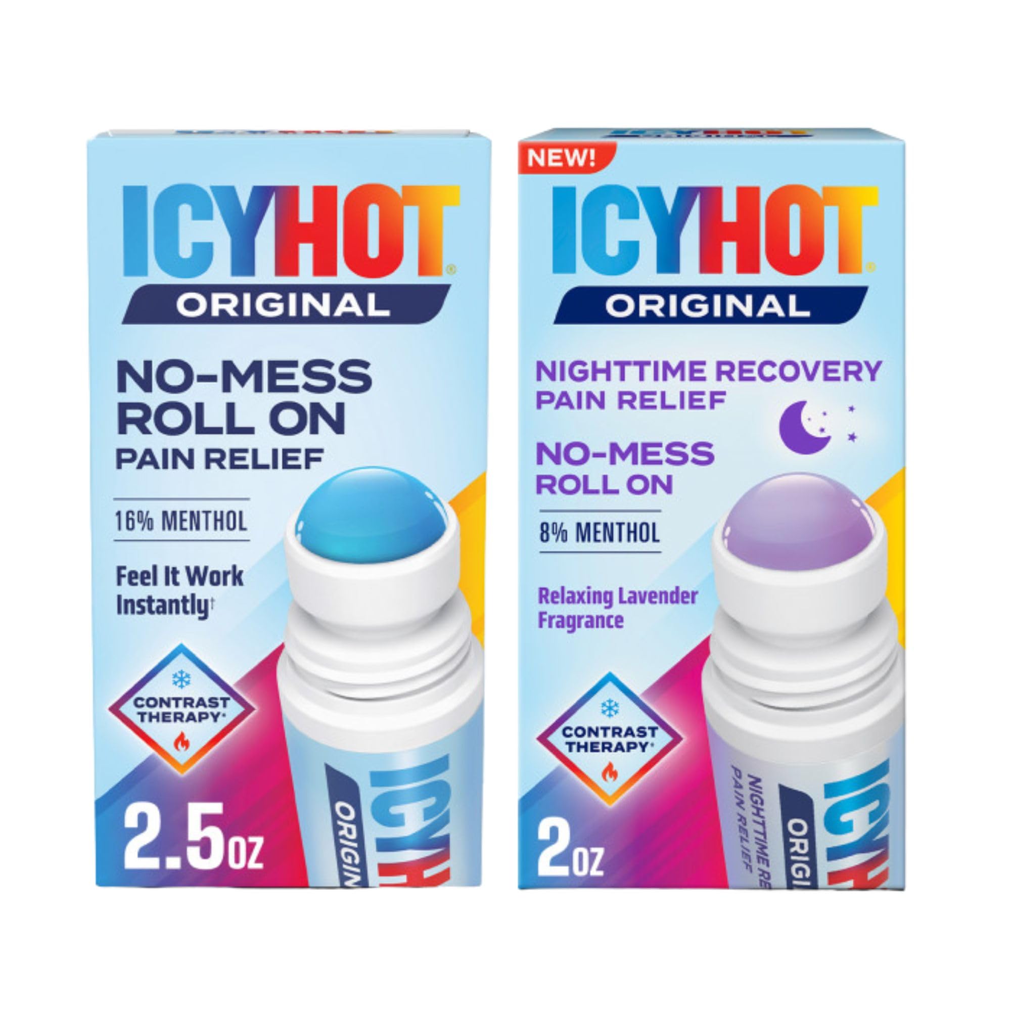 Icy Hot Original (2.5 oz.) & Nighttime Recovery (2 oz.) Pain Relief No-Mess Roll-On Applicator, Fast-Acting Pain Relief, Contrast Therapy for Backaches, Joints, Muscle Strains and Arthritis Icy Hot buy supplements canada