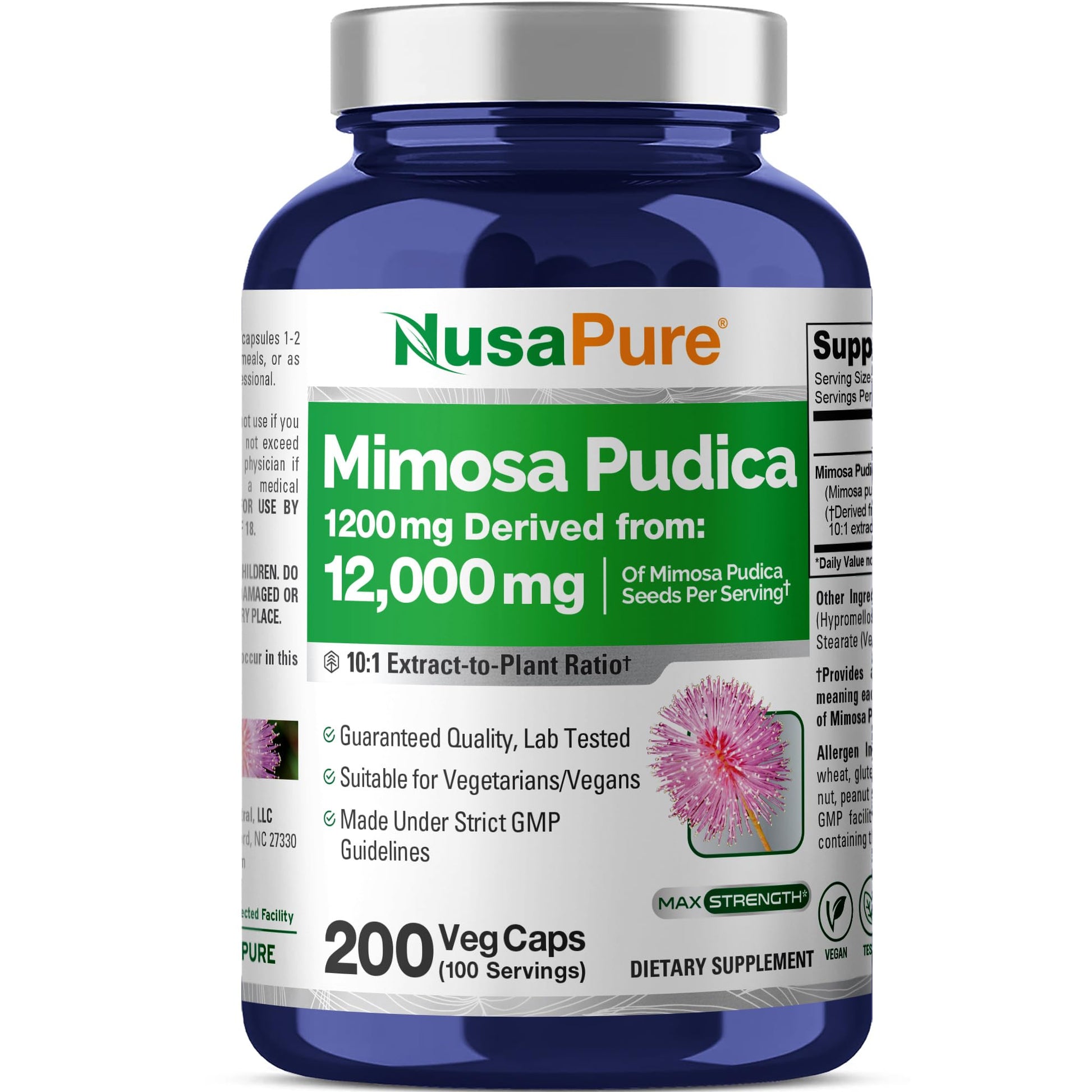 NusaPure Mimosa Pudica Seed 10:1 Extract, 1200 mg Equivalent to 12,000 mg 200 Veg Capsules (Non-GMO, Vegan) NusaPure buy supplements canada
